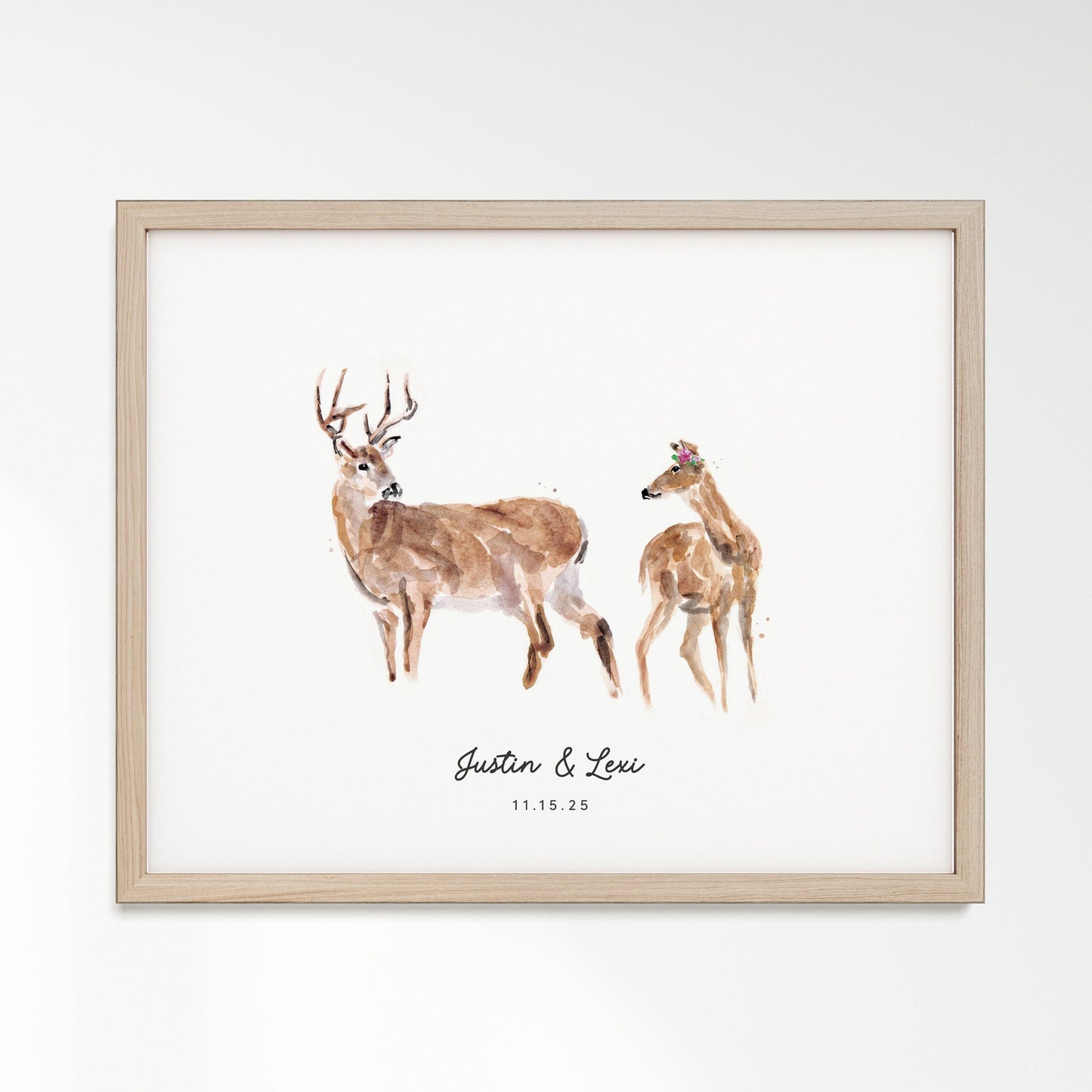 Deer Couple Personalized Watercolor Art Print - Art Prints - Moon Rock Prints