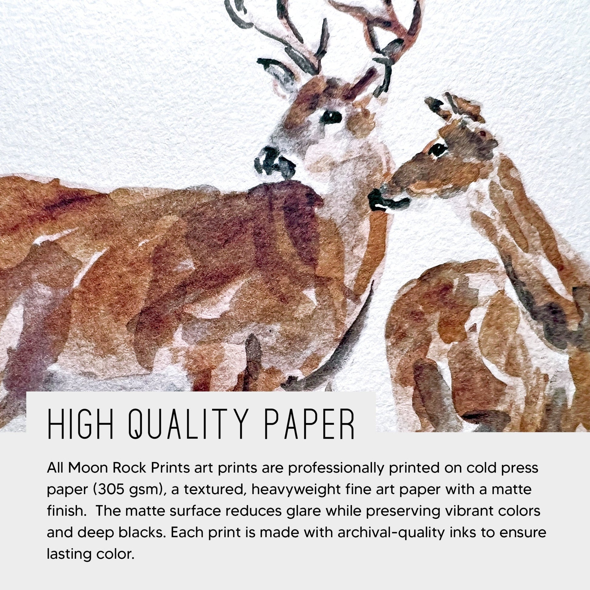 Deer Couple Personalized Watercolor Art Print - Art Prints - Moon Rock Prints