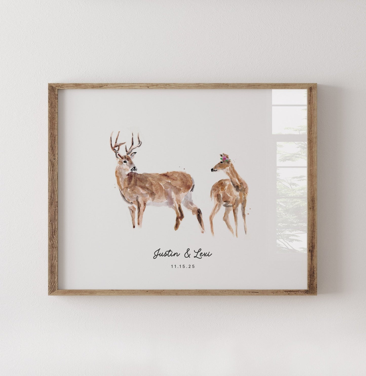 Deer Couple Personalized Watercolor Art Print - Art Prints - Moon Rock Prints