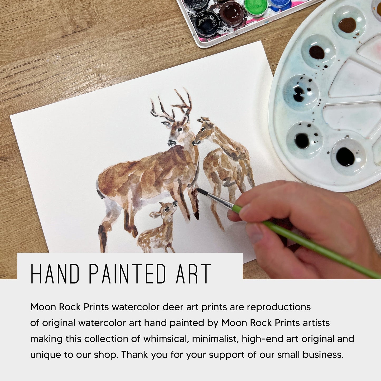 Deer Couple Personalized Watercolor Art Print - Art Prints - Moon Rock Prints