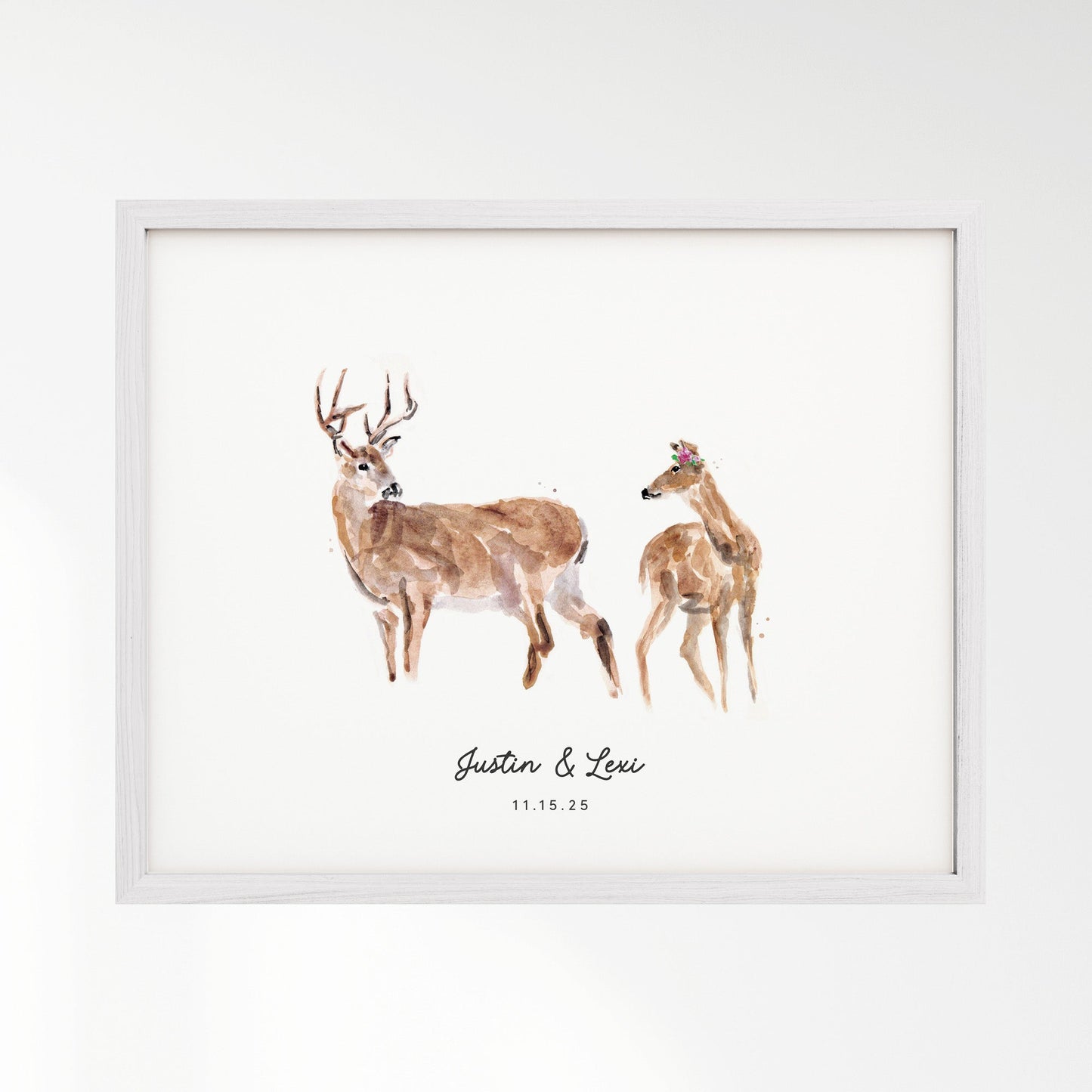 Deer Couple Personalized Watercolor Art Print - Art Prints - Moon Rock Prints