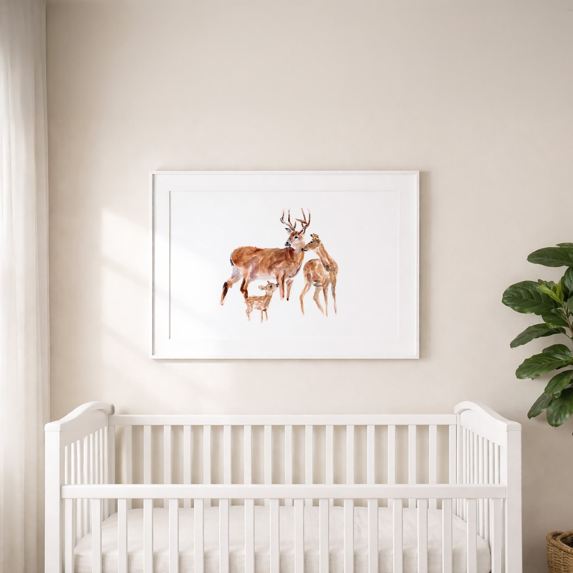 Deer Family of 3 Woodland Animal Watercolor Art Print - Art Prints - Moon Rock Prints