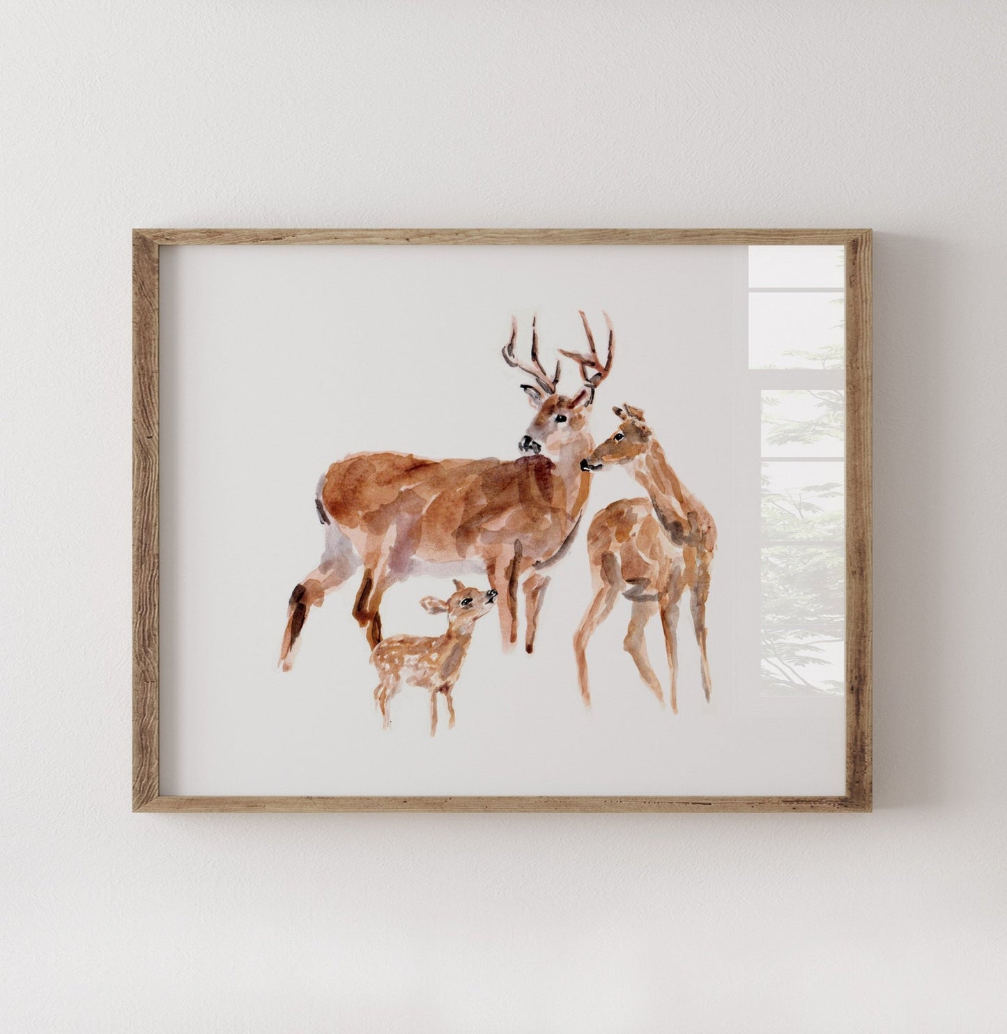Deer Family of 3 Woodland Animal Watercolor Art Print - Art Prints - Moon Rock Prints