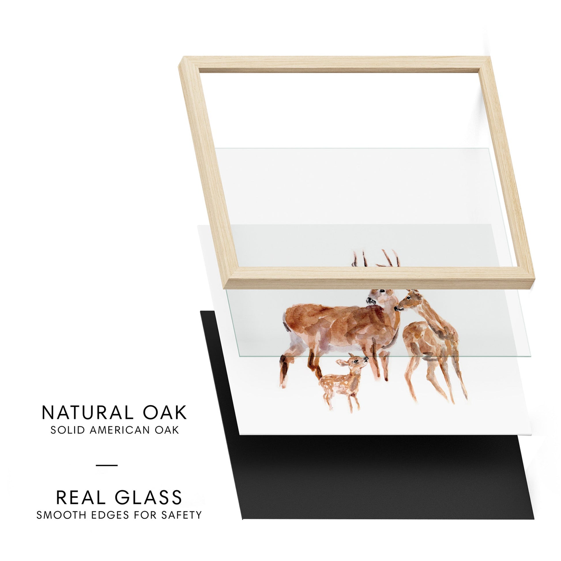 Deer Family of 3 Woodland Animal Watercolor Art Print - Art Prints - Moon Rock Prints