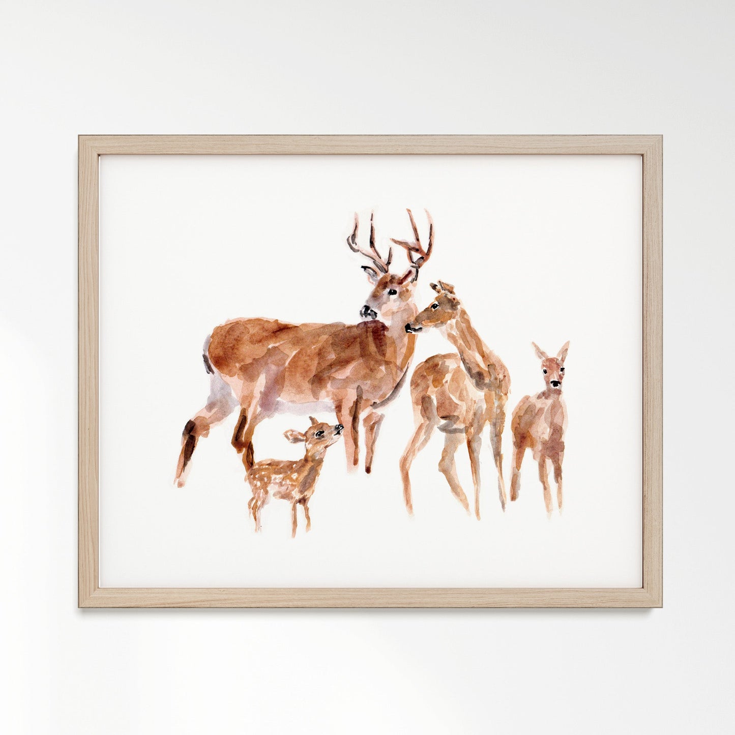 Deer Family of 4 Woodland Animal Watercolor Art Print - Art Prints - Moon Rock Prints