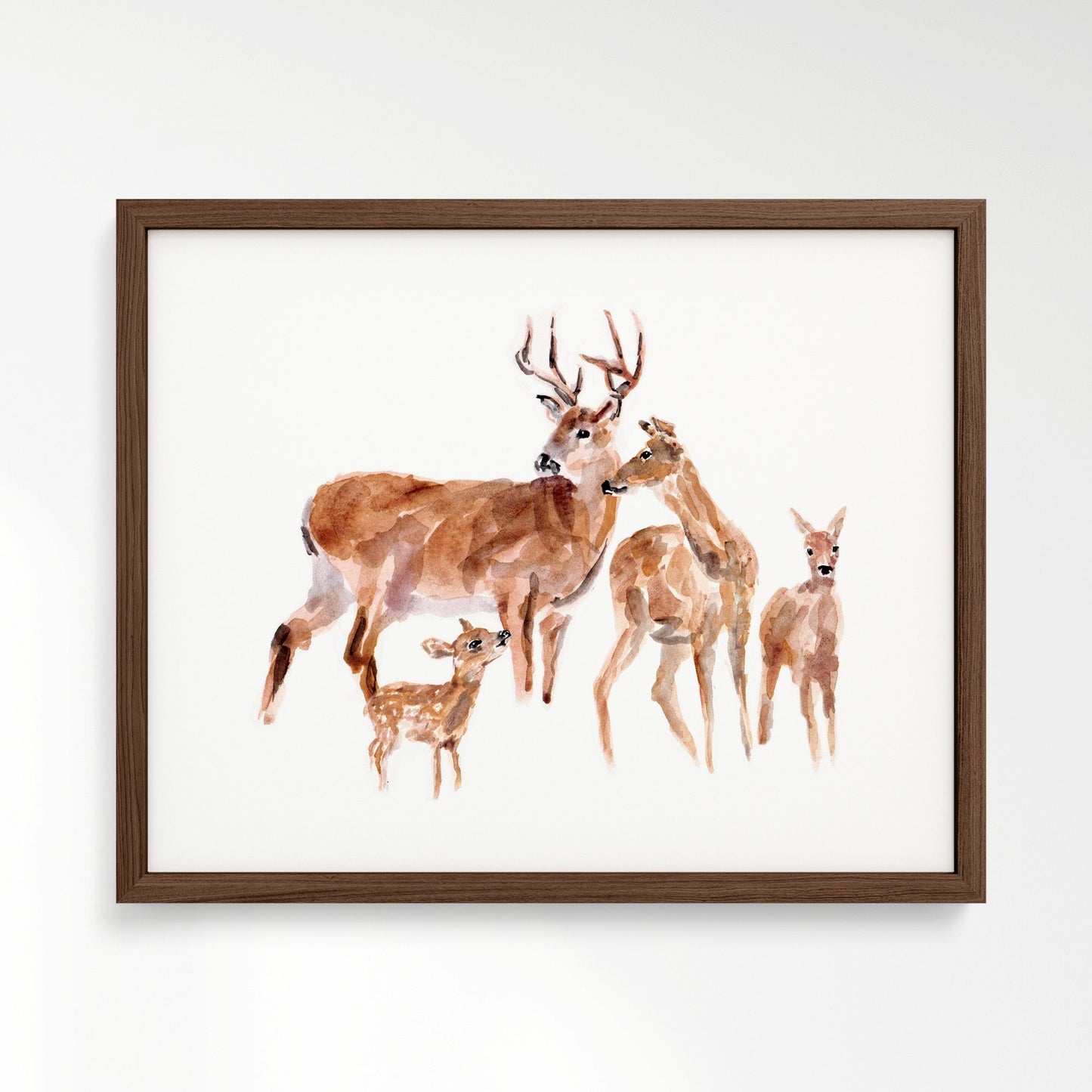 Deer Family of 4 Woodland Animal Watercolor Art Print - Art Prints - Moon Rock Prints