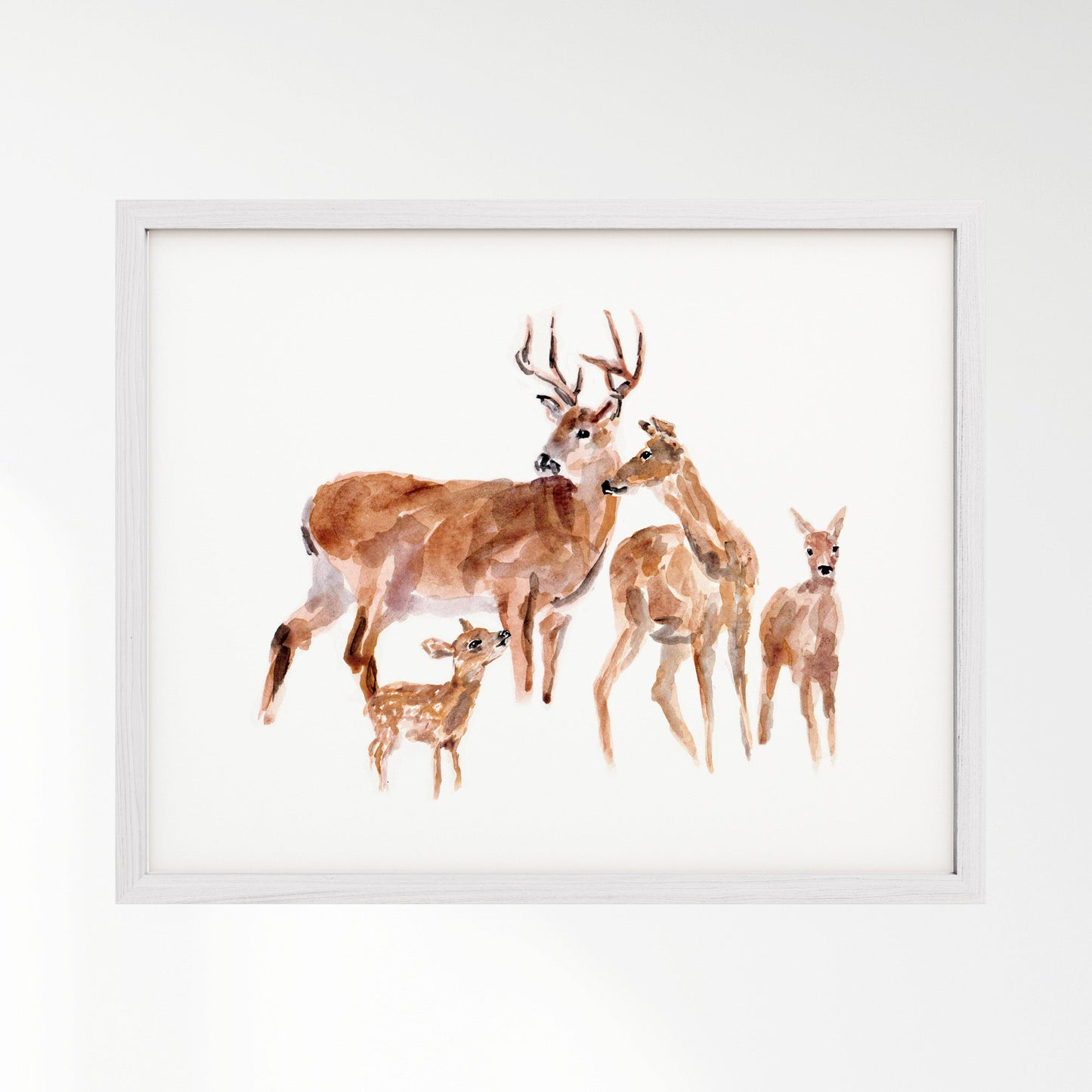 Deer Family of 4 Woodland Animal Watercolor Art Print - Art Prints - Moon Rock Prints
