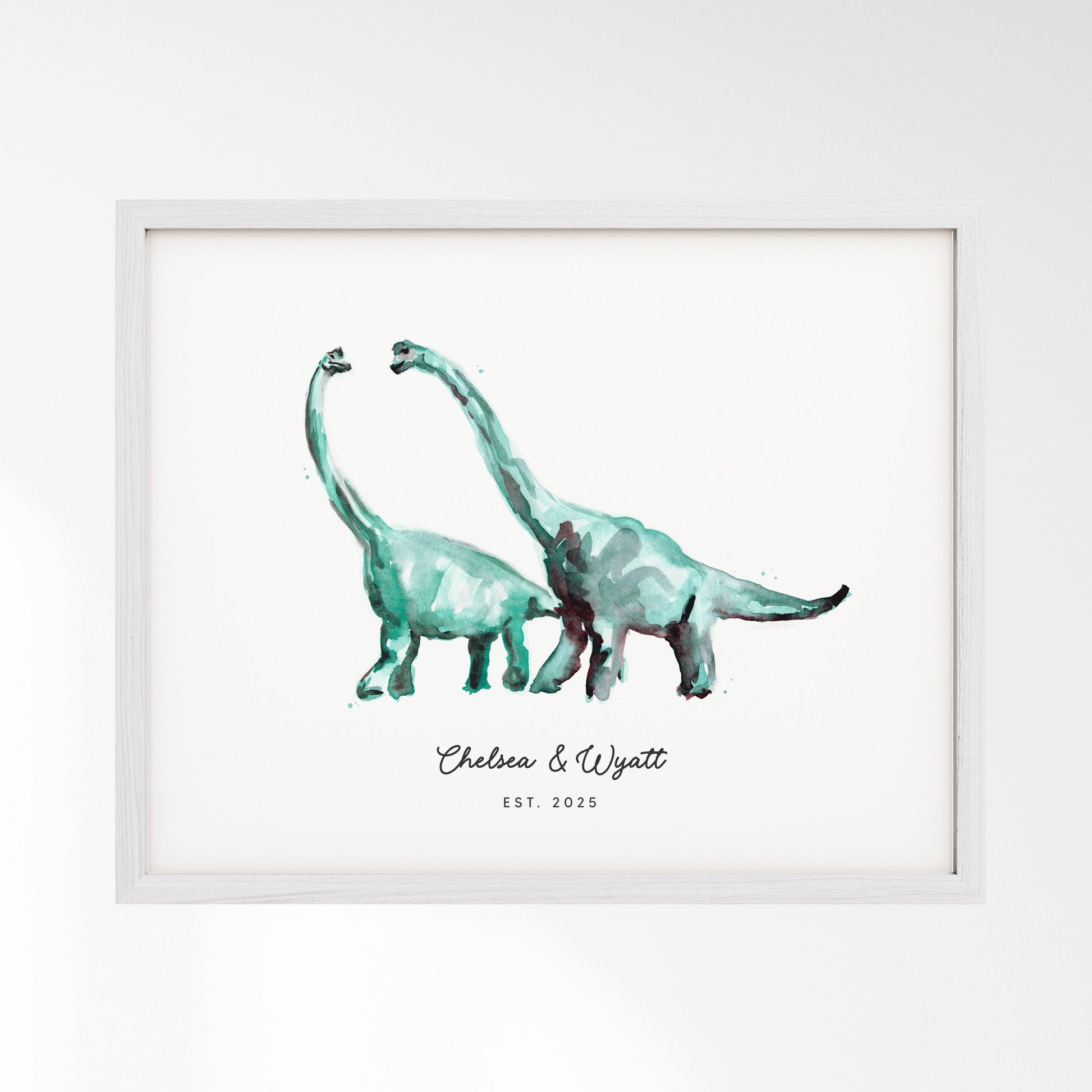 Dinosaur Couple Personalized Watercolor Art Print - Art Prints - Moon Rock Prints