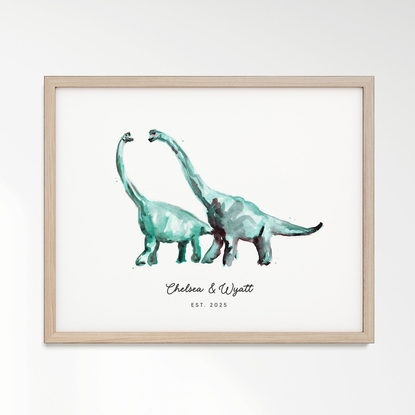 Dinosaur Couple Personalized Watercolor Art Print - Art Prints - Moon Rock Prints
