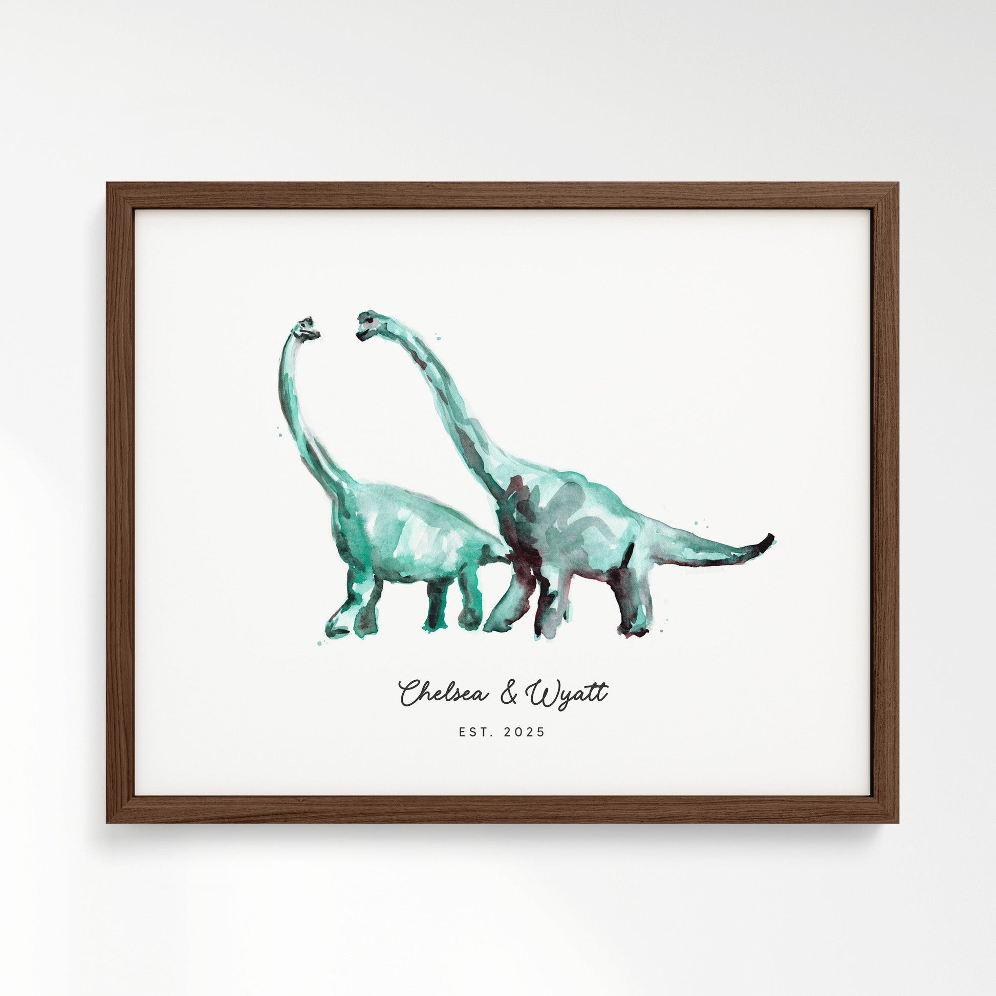 Dinosaur Couple Personalized Watercolor Art Print - Art Prints - Moon Rock Prints