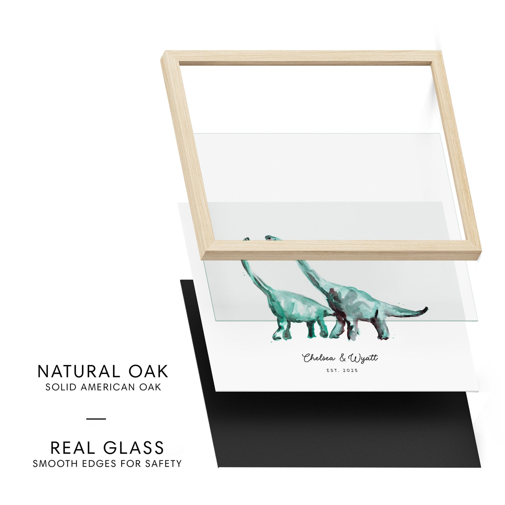 Dinosaur Couple Personalized Watercolor Art Print - Art Prints - Moon Rock Prints