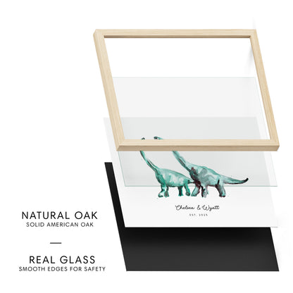 Dinosaur Couple Personalized Watercolor Art Print - Art Prints - Moon Rock Prints