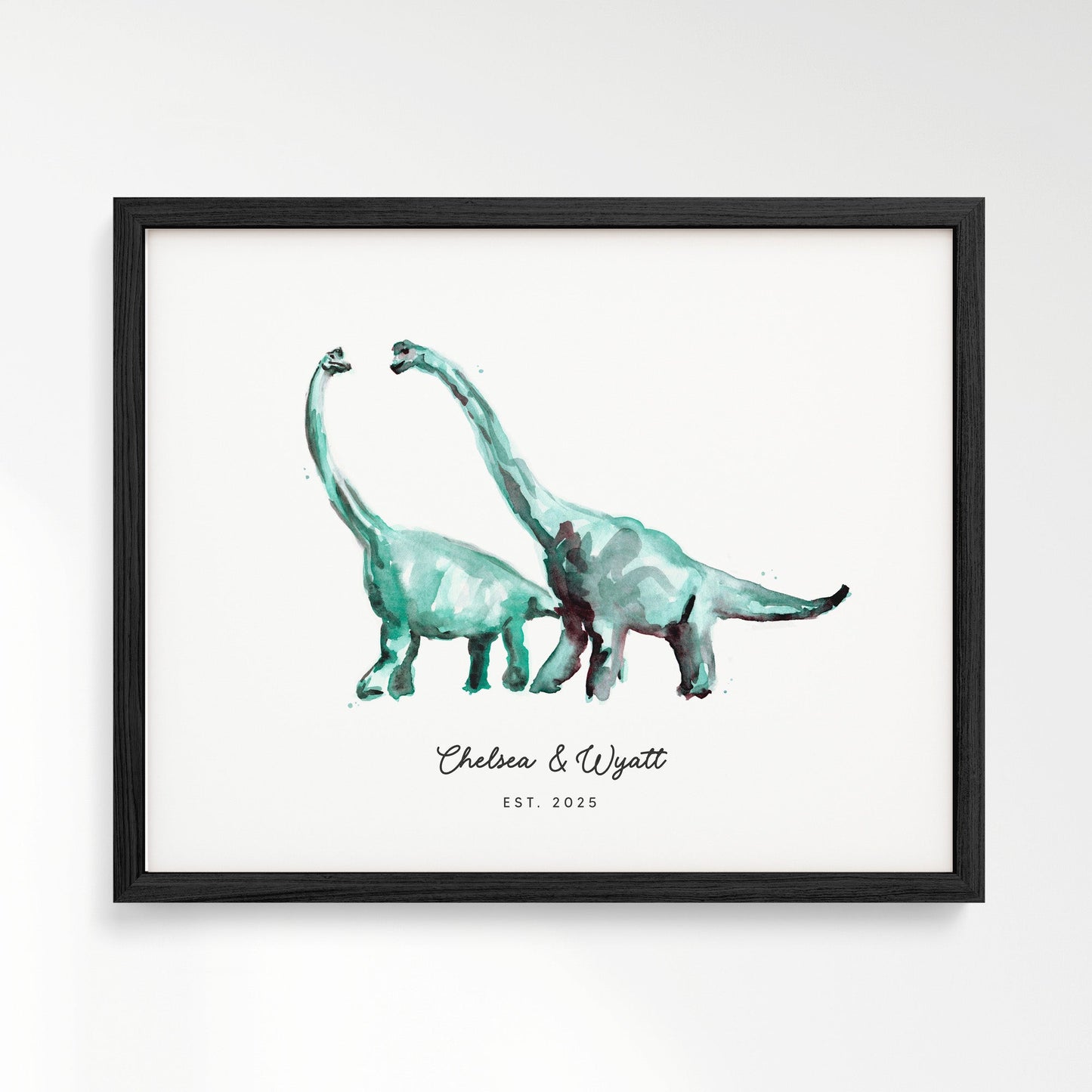 Dinosaur Couple Personalized Watercolor Art Print - Art Prints - Moon Rock Prints