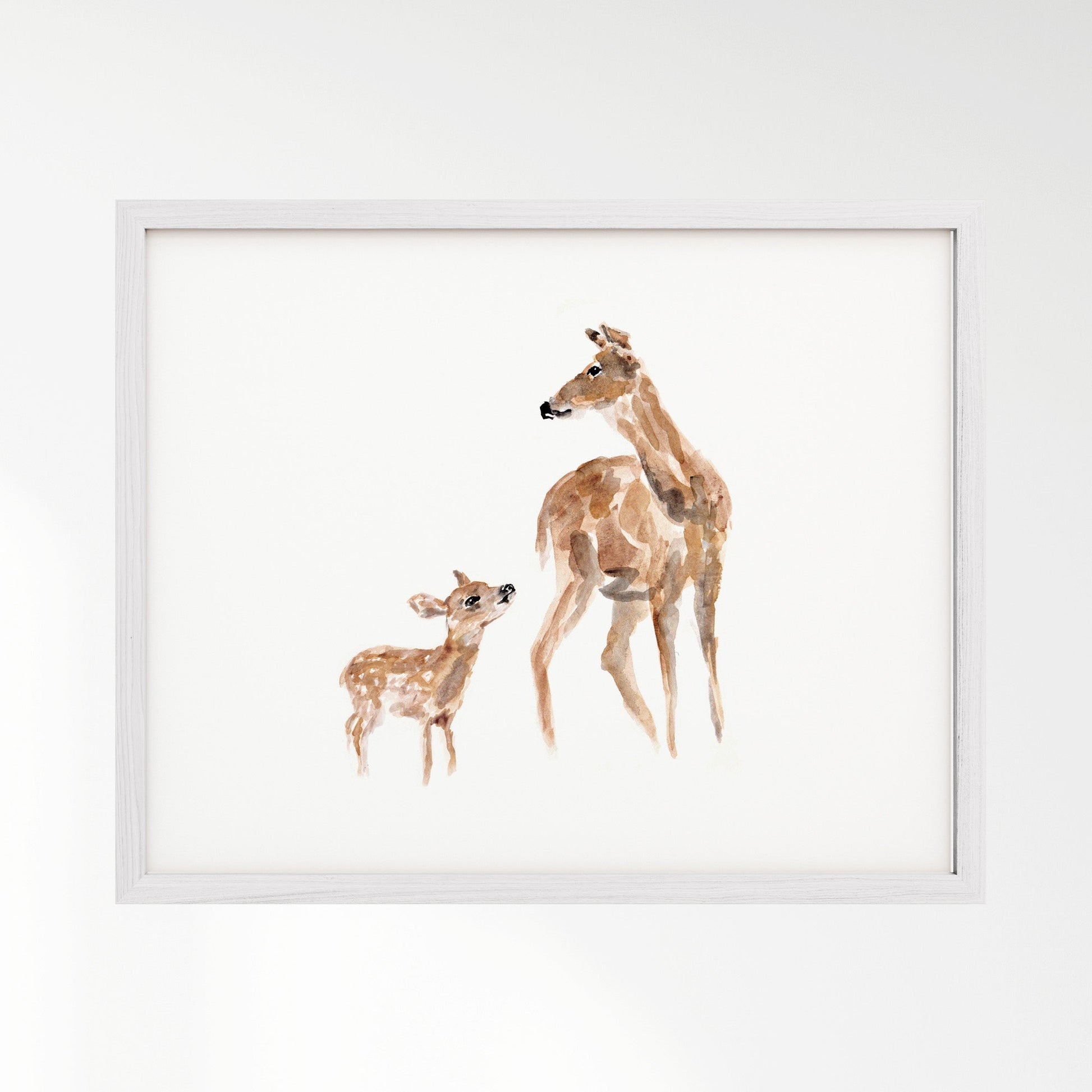 Doe & Fawn Woodland Animal Watercolor Art Print - Art Prints - Moon Rock Prints