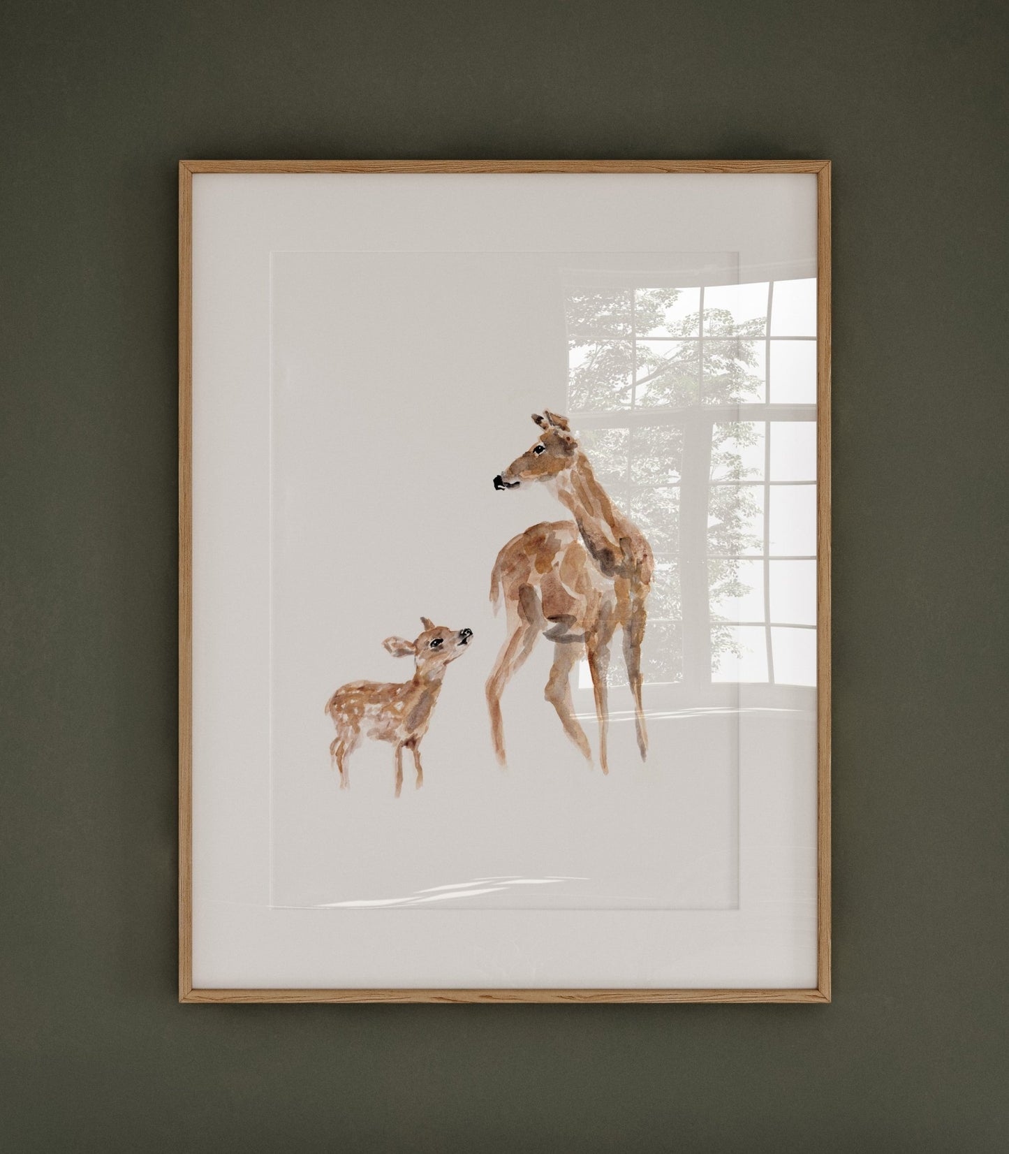 Doe & Fawn Woodland Animal Watercolor Art Print - Art Prints - Moon Rock Prints
