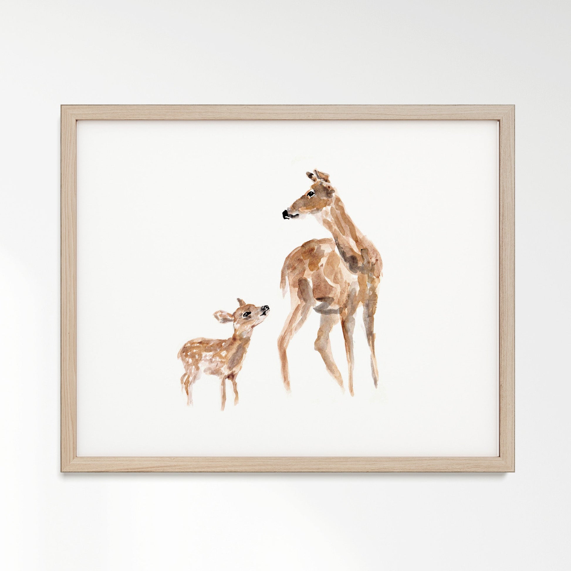 Doe & Fawn Woodland Animal Watercolor Art Print - Art Prints - Moon Rock Prints