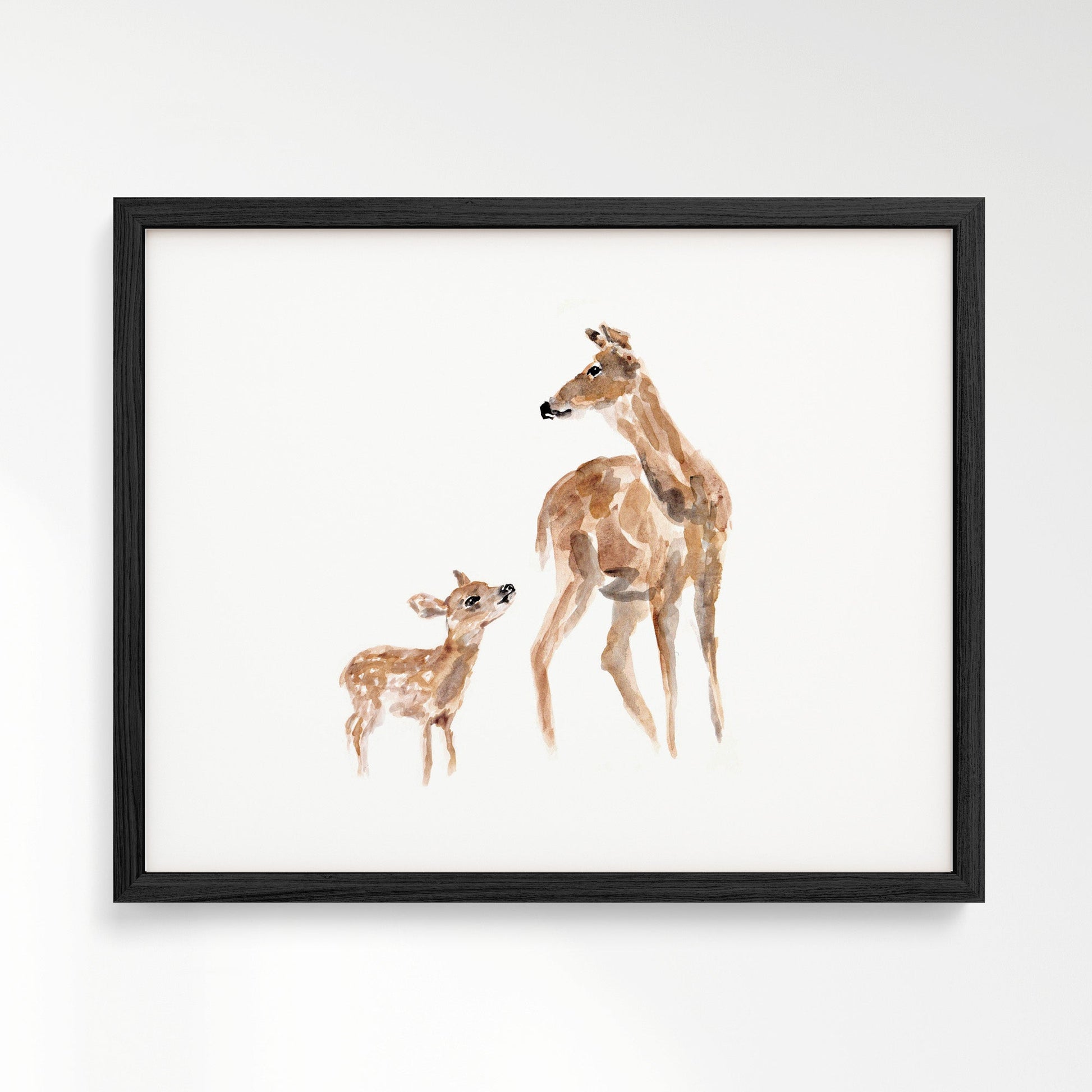 Doe & Fawn Woodland Animal Watercolor Art Print - Art Prints - Moon Rock Prints