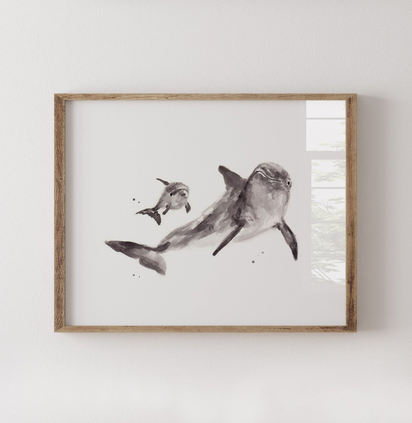 Dolphin & Baby Dolphin Watercolor Art Print - Art Prints - Moon Rock Prints
