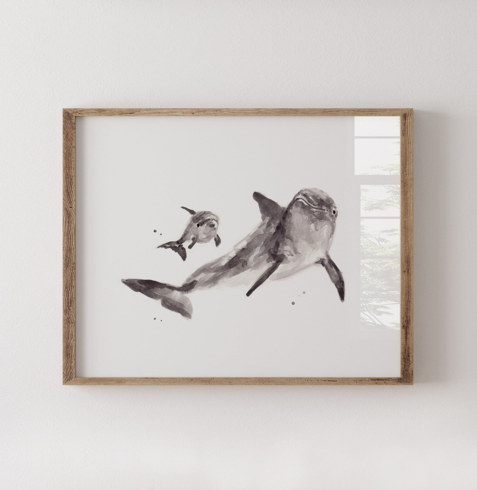 Dolphin & Baby Dolphin Watercolor Art Print - Art Prints - Moon Rock Prints