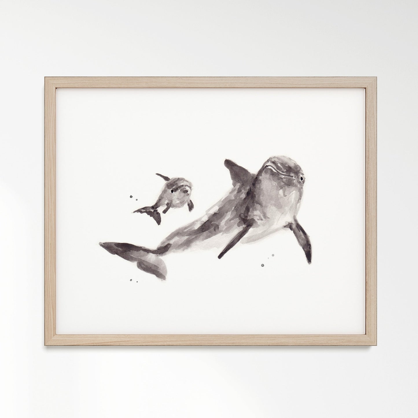 Dolphin & Baby Dolphin Watercolor Art Print - Art Prints - Moon Rock Prints