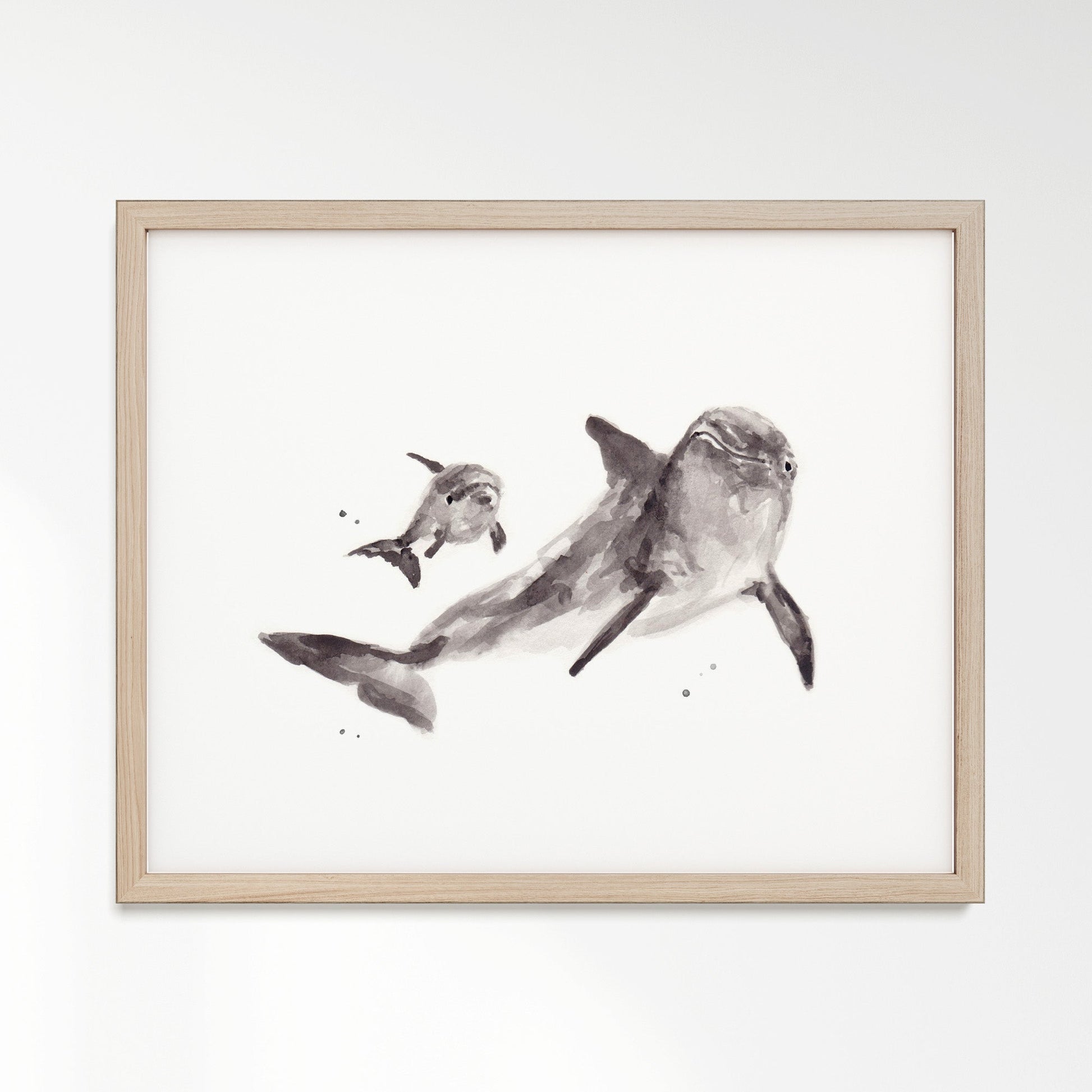 Dolphin & Baby Dolphin Watercolor Art Print - Art Prints - Moon Rock Prints