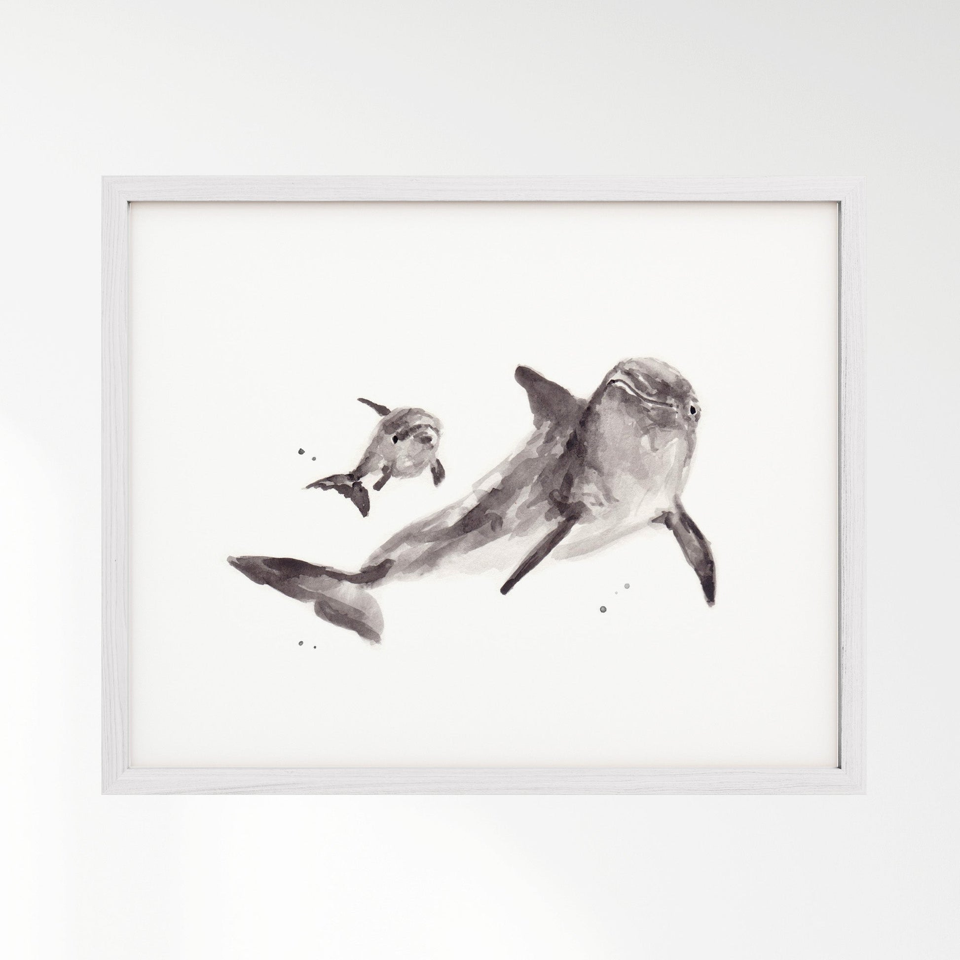 Dolphin & Baby Dolphin Watercolor Art Print - Art Prints - Moon Rock Prints