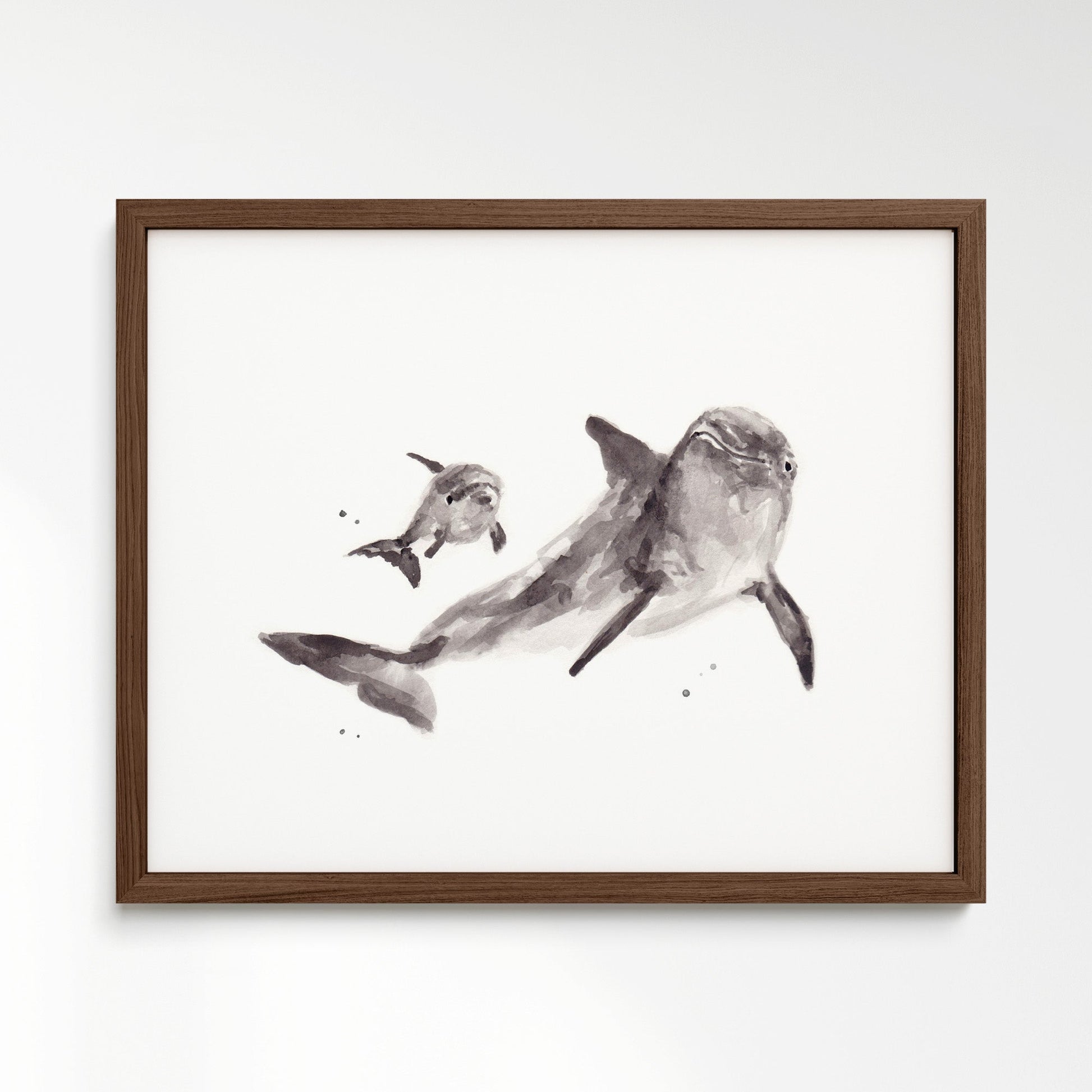 Dolphin & Baby Dolphin Watercolor Art Print - Art Prints - Moon Rock Prints