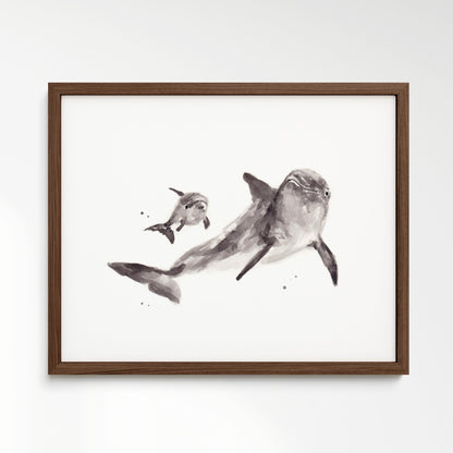 Dolphin & Baby Dolphin Watercolor Art Print - Art Prints - Moon Rock Prints
