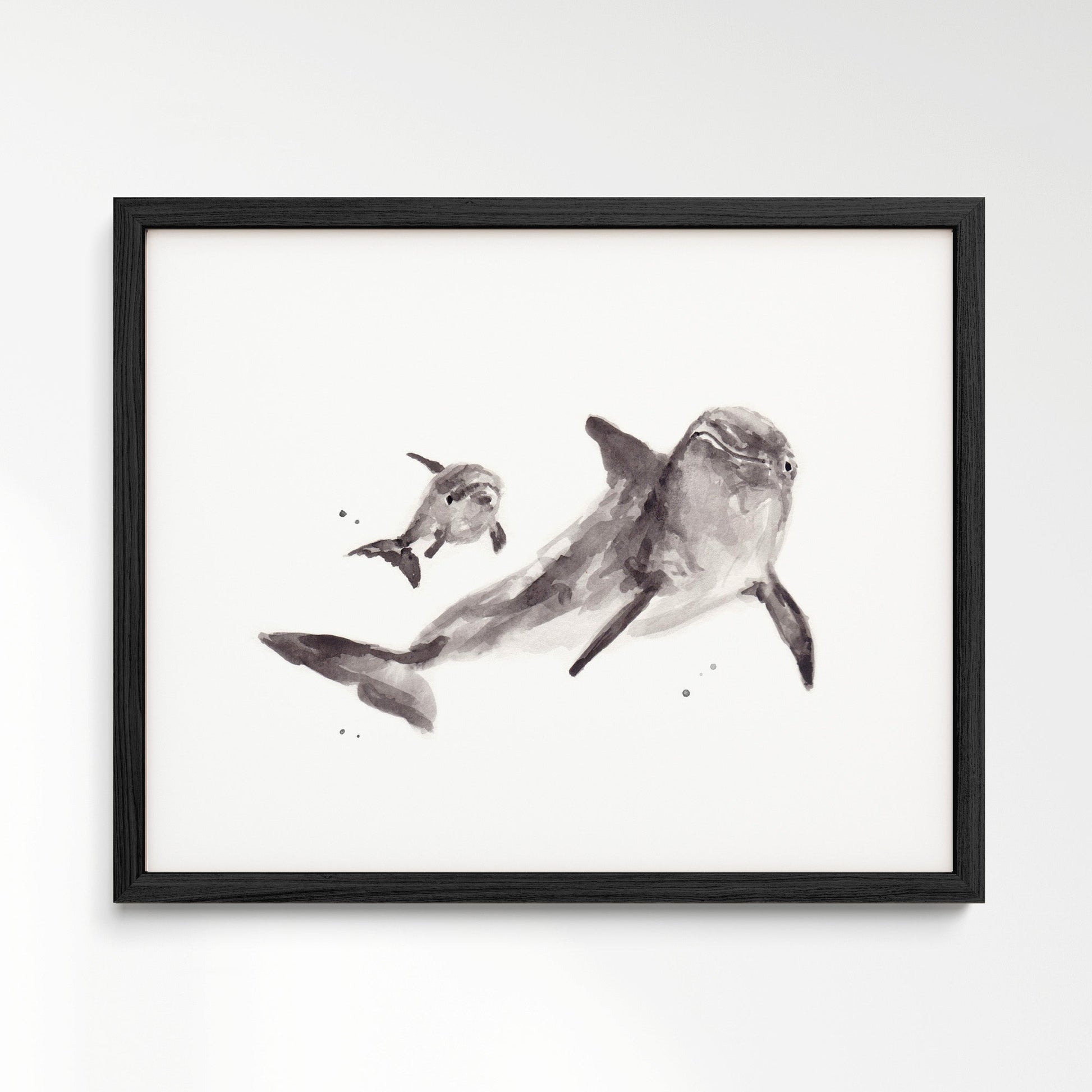 Dolphin & Baby Dolphin Watercolor Art Print - Art Prints - Moon Rock Prints