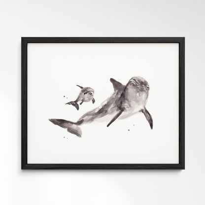 Dolphin & Baby Dolphin Watercolor Art Print - Art Prints - Moon Rock Prints