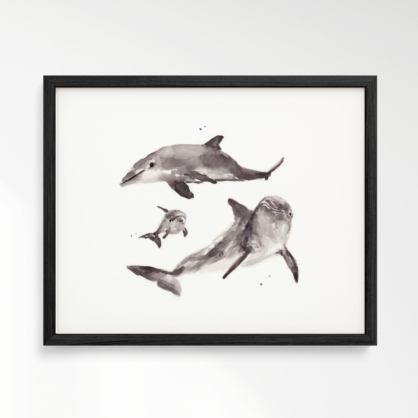 Dolphin Family of 3 Ocean Animal Watercolor Art Print - Art Prints - Moon Rock Prints