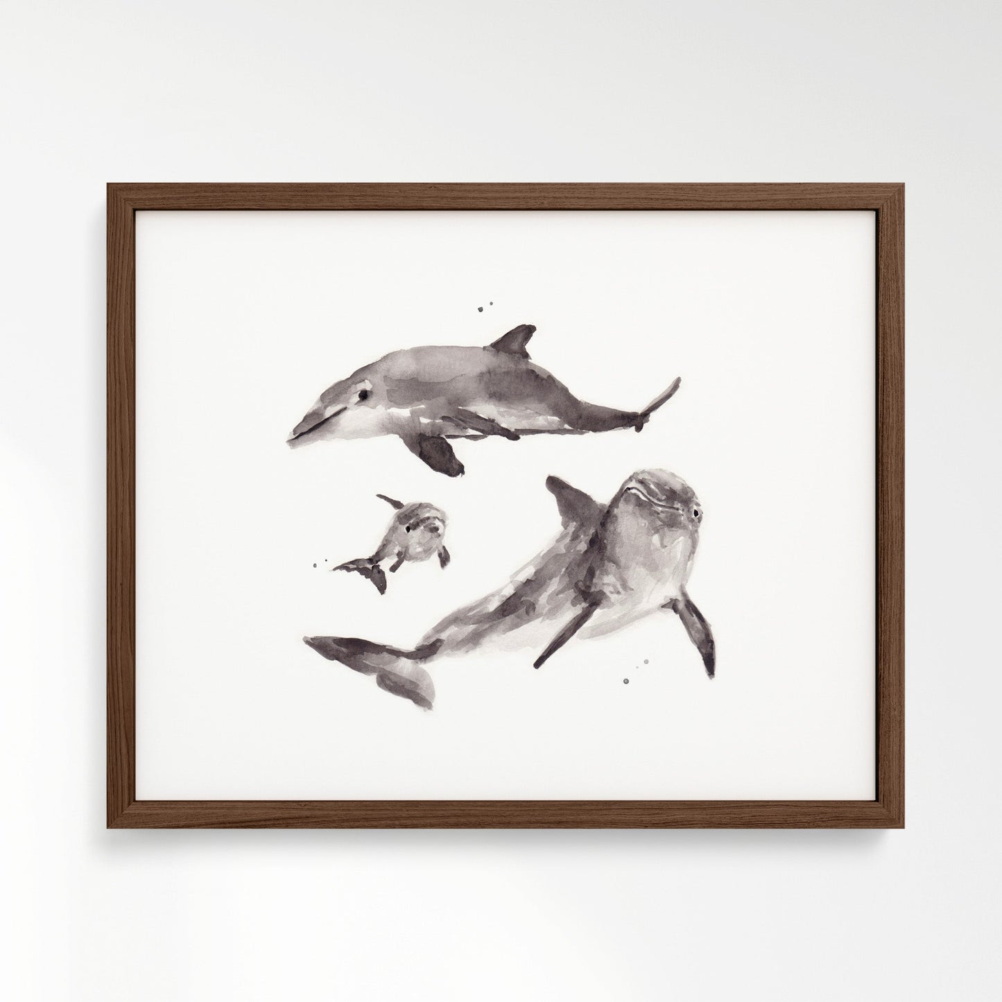 Dolphin Family of 3 Ocean Animal Watercolor Art Print - Art Prints - Moon Rock Prints