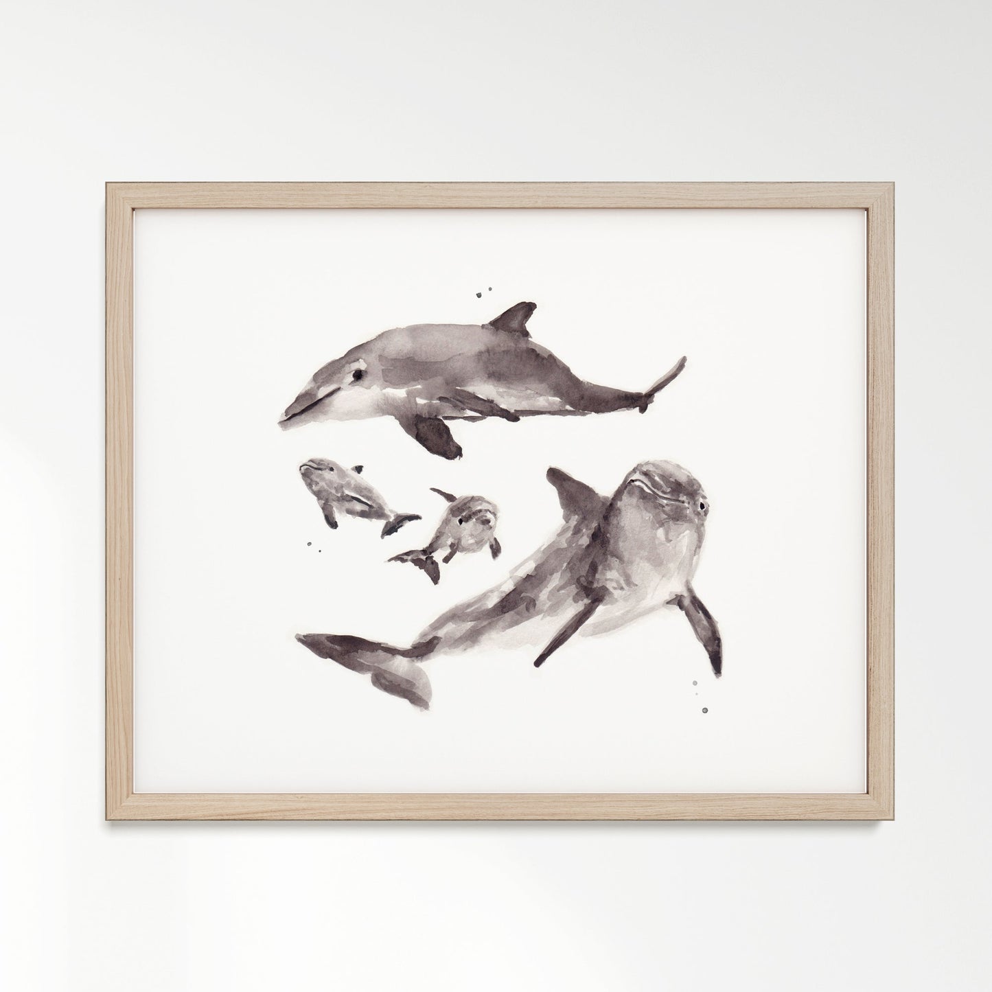 Dolphin Family of 4 Ocean Animal Watercolor Art Print - Art Prints - Moon Rock Prints