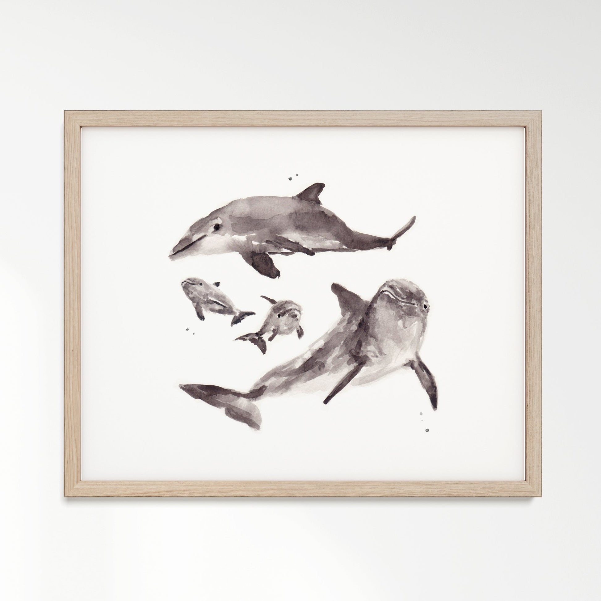 Dolphin Family of 4 Ocean Animal Watercolor Art Print - Art Prints - Moon Rock Prints