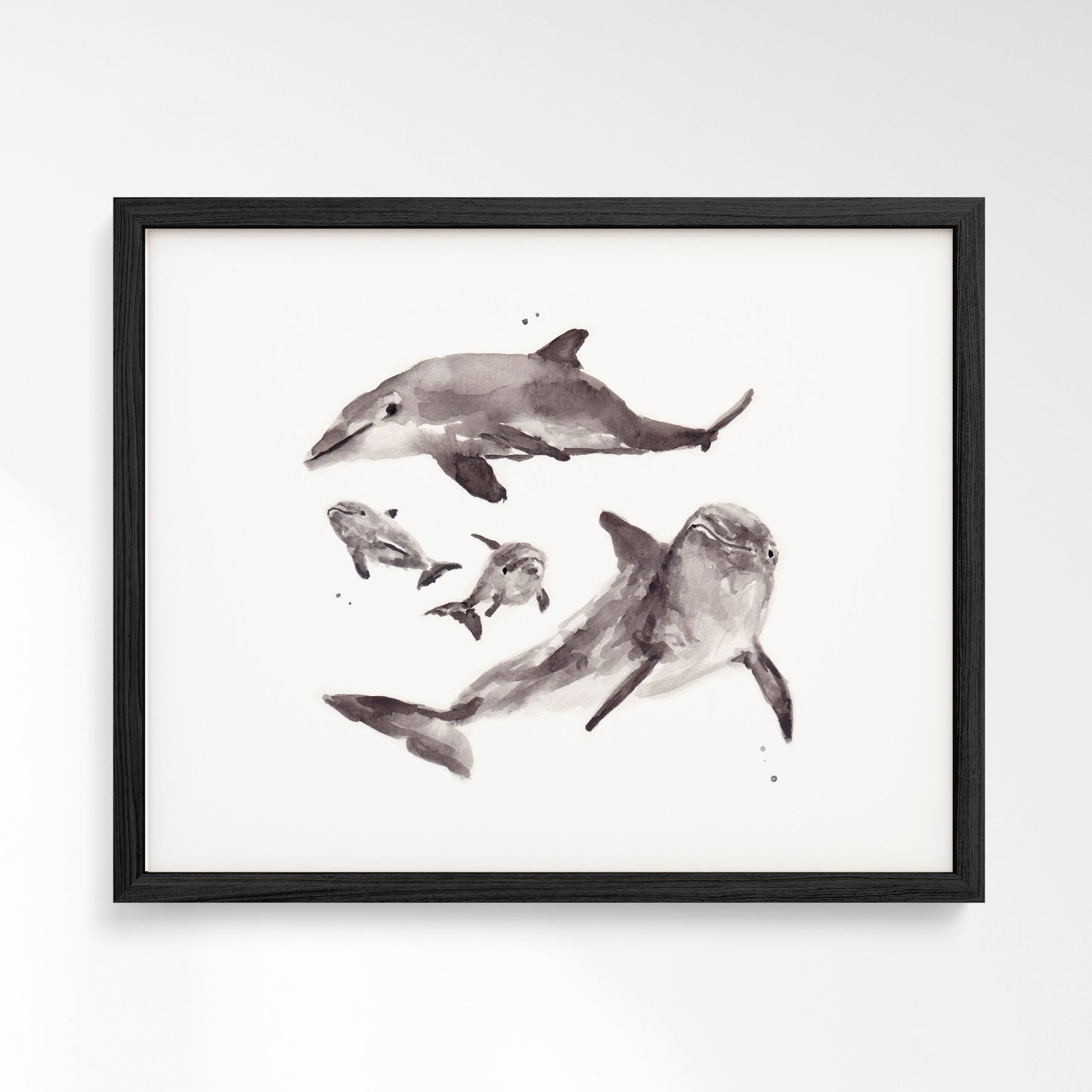 Dolphin Family of 4 Ocean Animal Watercolor Art Print - Art Prints - Moon Rock Prints