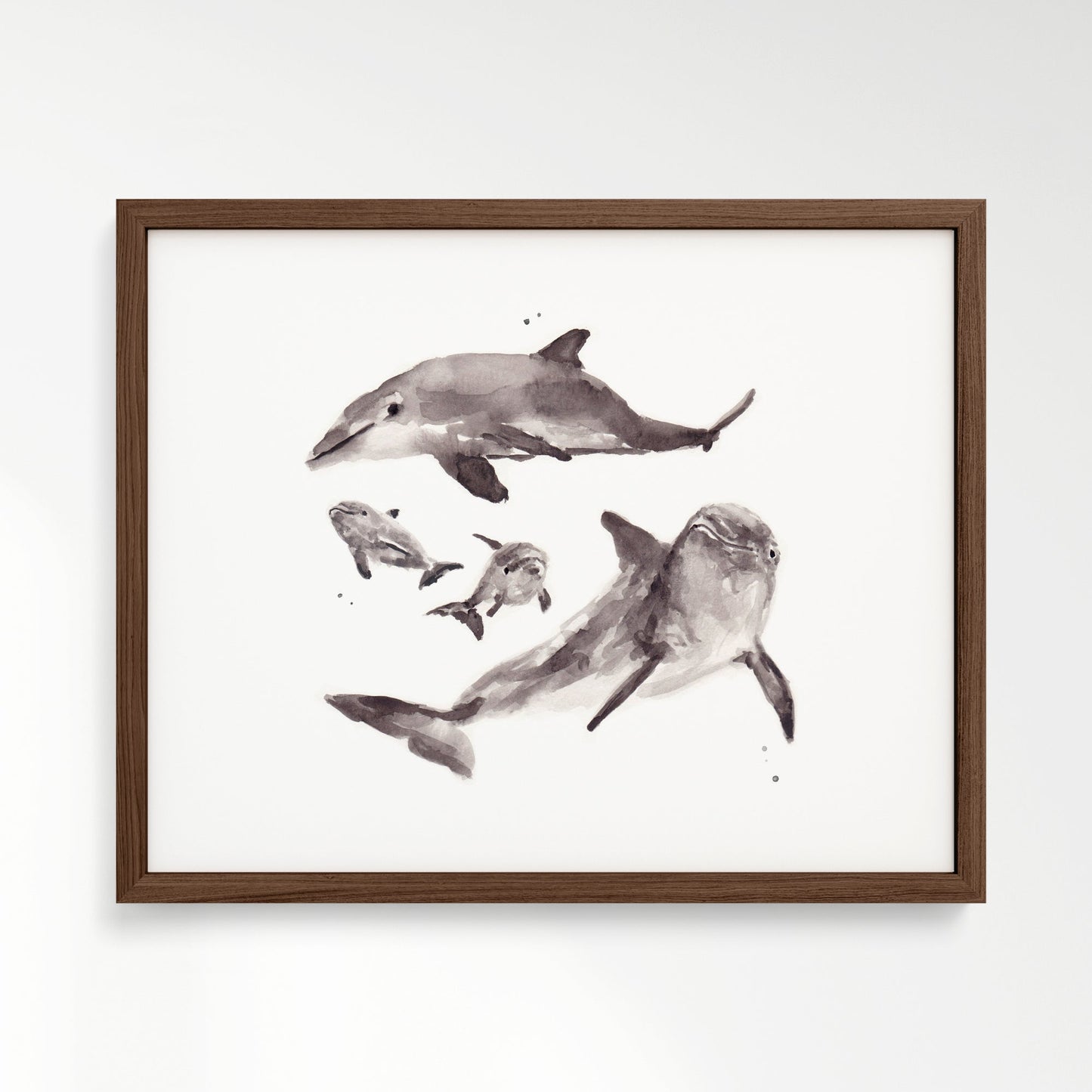 Dolphin Family of 4 Ocean Animal Watercolor Art Print - Art Prints - Moon Rock Prints