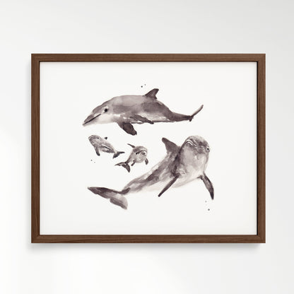 Dolphin Family of 4 Ocean Animal Watercolor Art Print - Art Prints - Moon Rock Prints