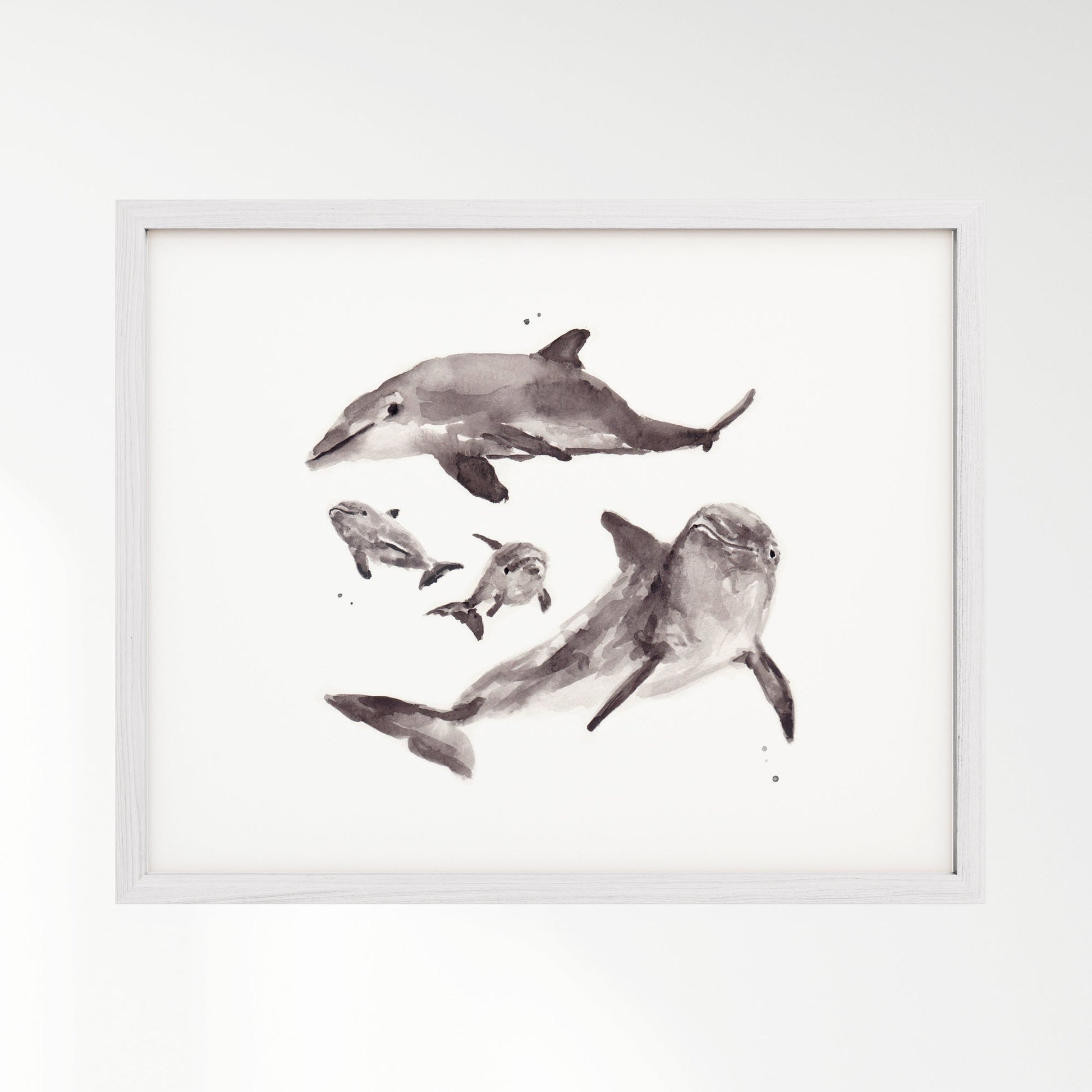 Dolphin Family of 4 Ocean Animal Watercolor Art Print - Art Prints - Moon Rock Prints