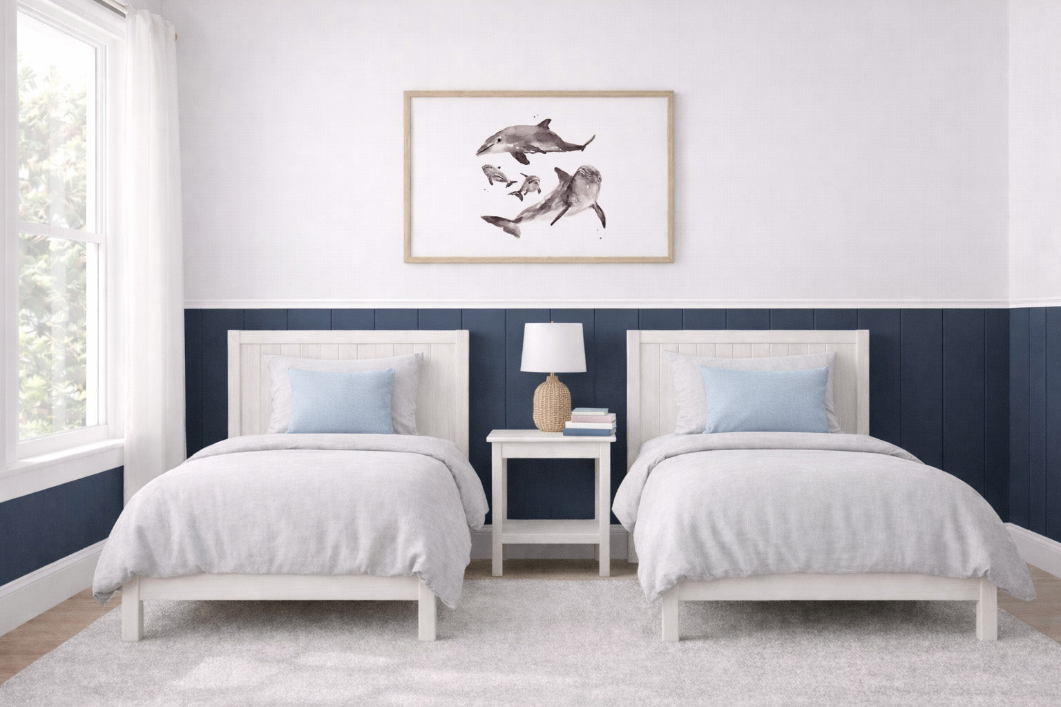 Dolphin Family of 4 Ocean Animal Watercolor Art Print - Art Prints - Moon Rock Prints