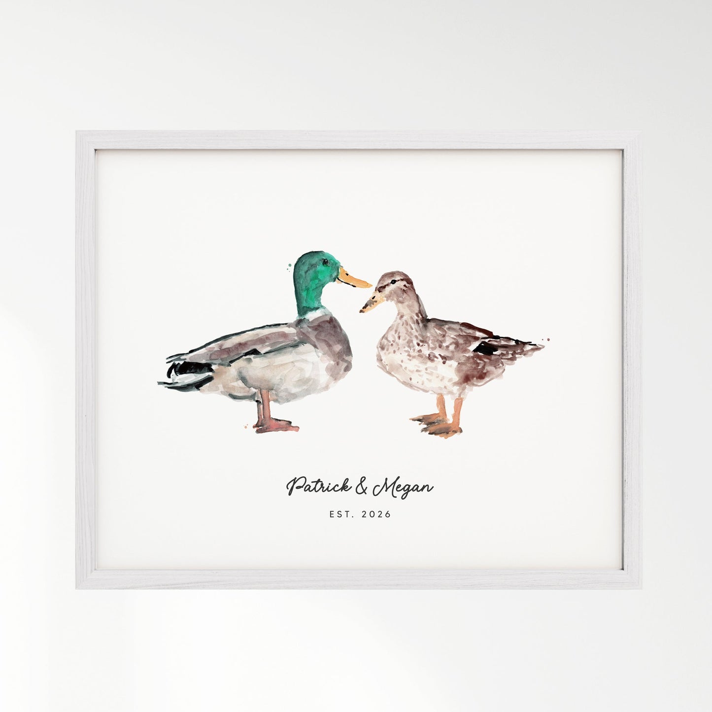 Duck Couple Personalized Watercolor Art Print - Art Prints - Moon Rock Prints