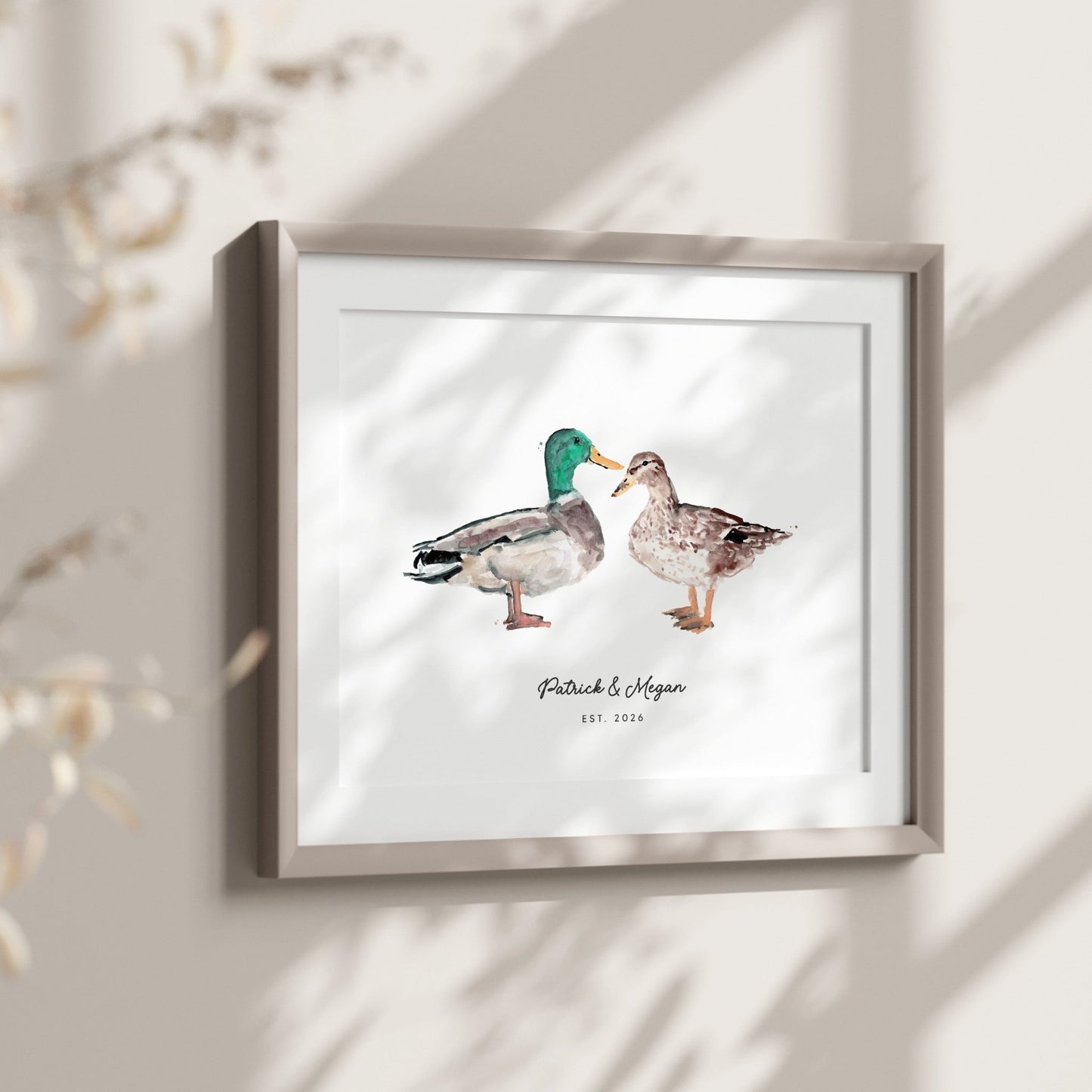 Duck Couple Personalized Watercolor Art Print - Art Prints - Moon Rock Prints