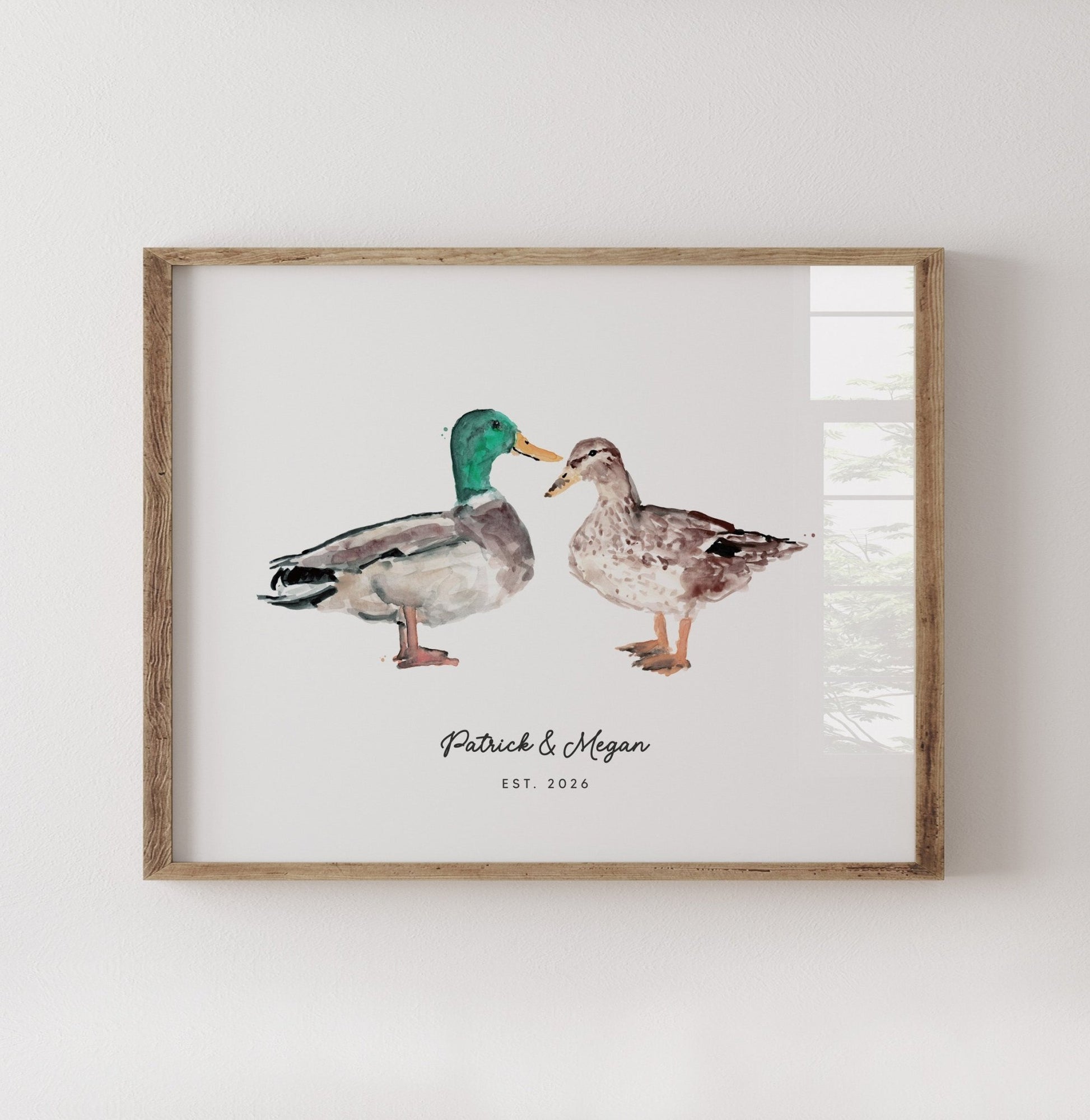 Duck Couple Personalized Watercolor Art Print - Art Prints - Moon Rock Prints