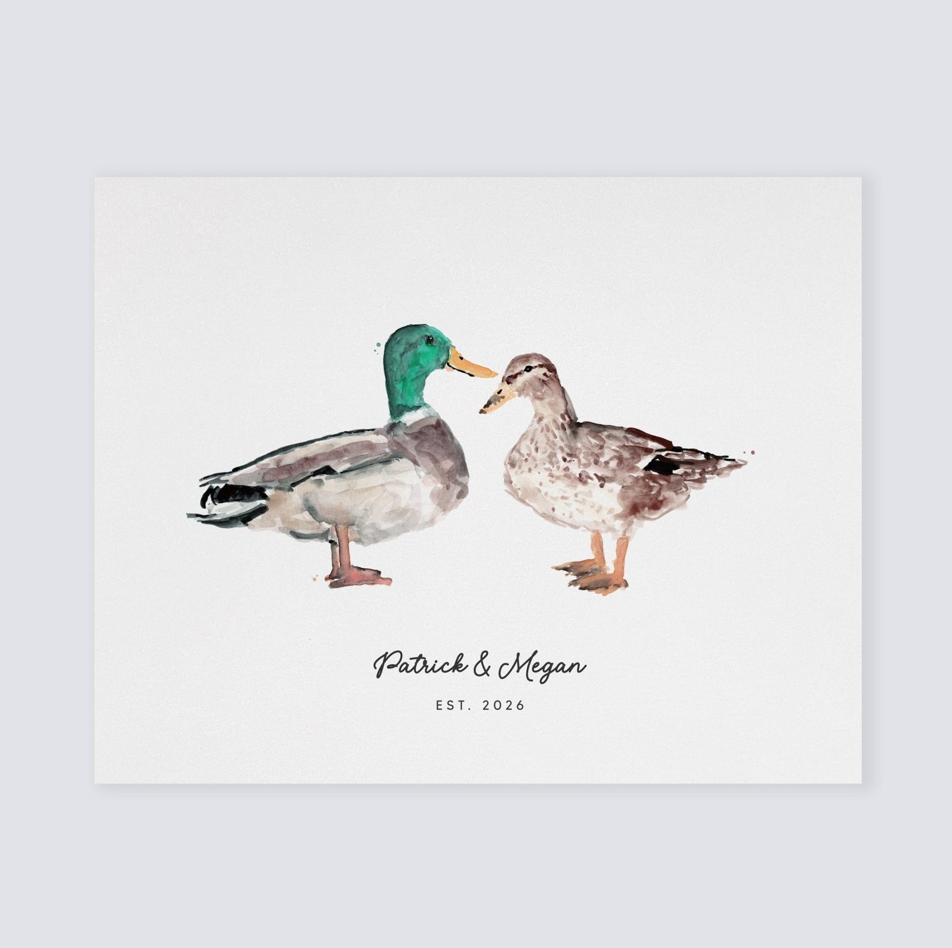 Duck Couple Personalized Watercolor Art Print - Art Prints - Moon Rock Prints