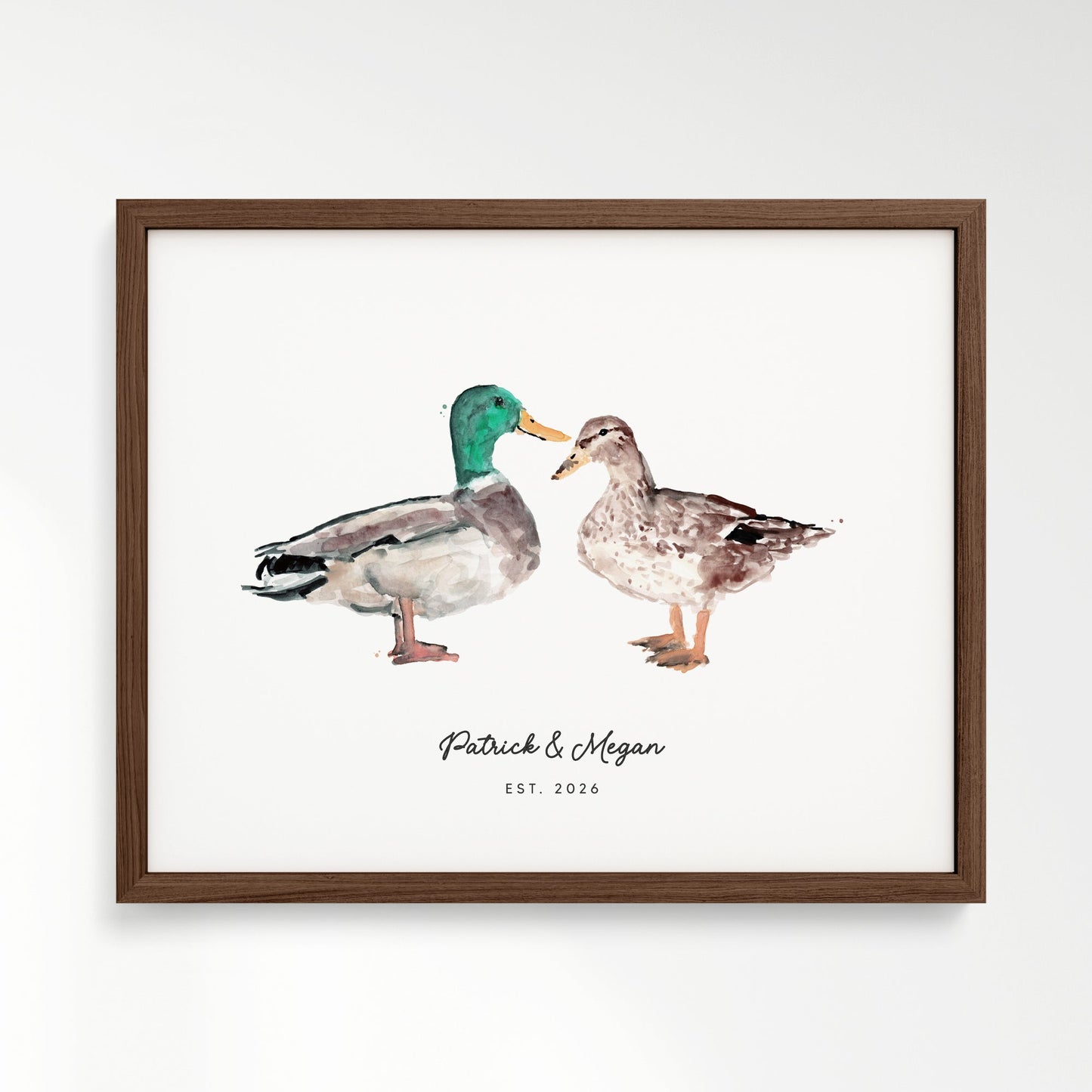 Duck Couple Personalized Watercolor Art Print - Art Prints - Moon Rock Prints