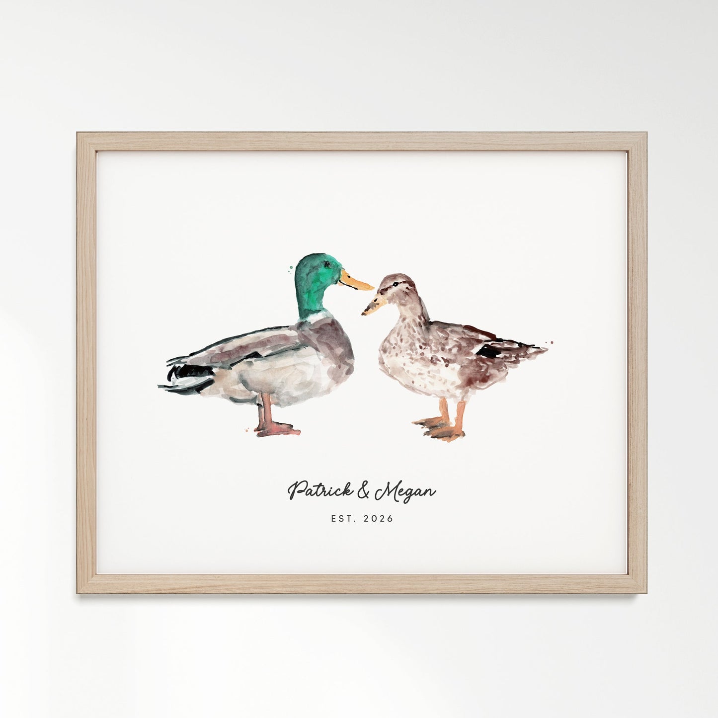 Duck Couple Personalized Watercolor Art Print - Art Prints - Moon Rock Prints