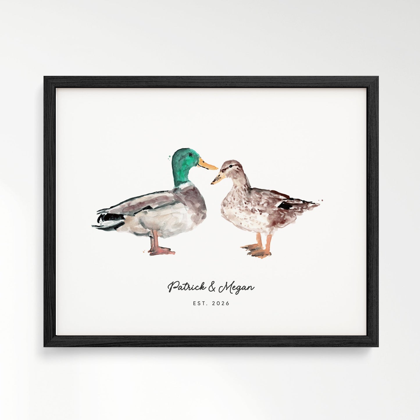Duck Couple Personalized Watercolor Art Print - Art Prints - Moon Rock Prints