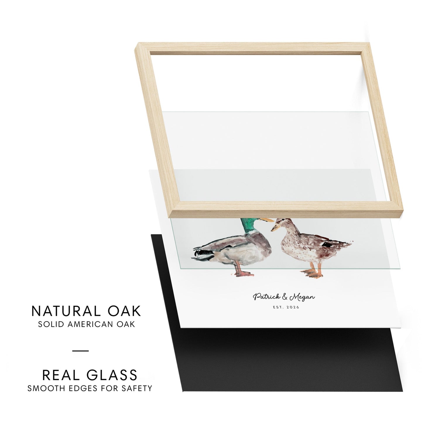 Duck Couple Personalized Watercolor Art Print - Art Prints - Moon Rock Prints