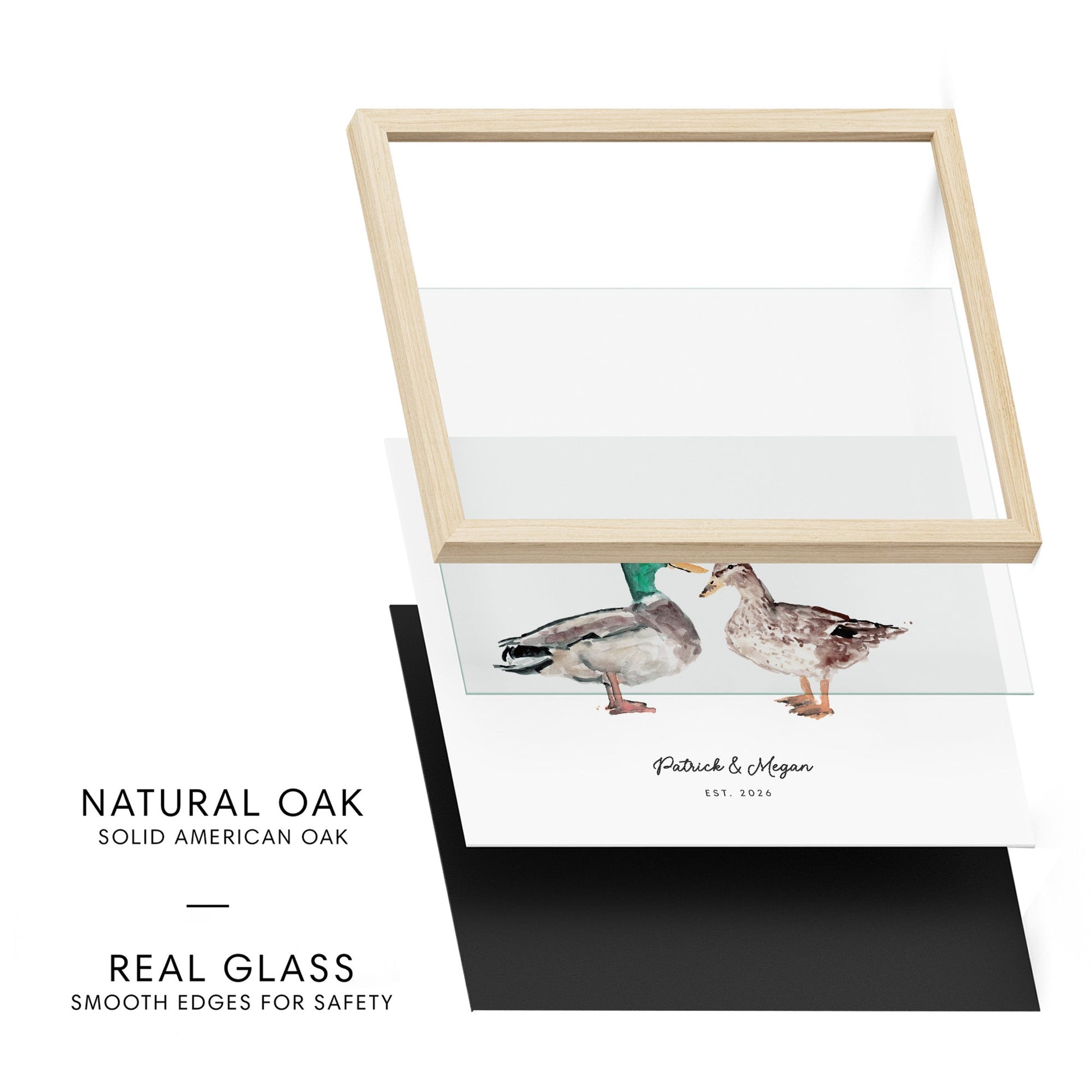 Duck Couple Personalized Watercolor Art Print - Art Prints - Moon Rock Prints