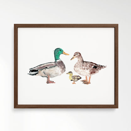 Duck Family of 3 Farm Animal Watercolor Art Print - Art Prints - Moon Rock Prints
