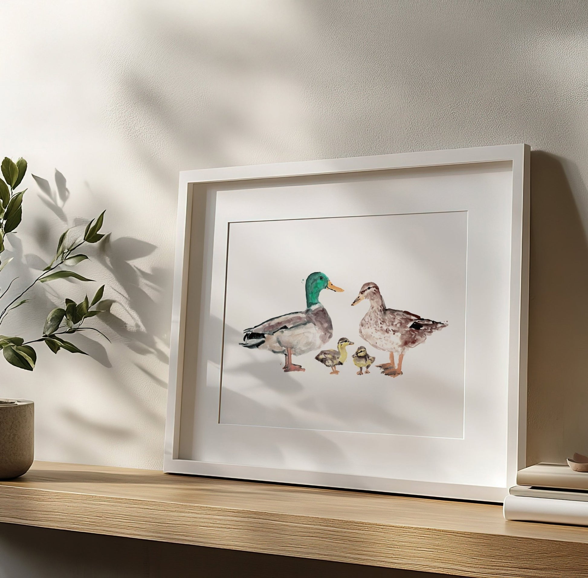 Duck Family of 4 Farm Animal Watercolor Art Print - Art Prints - Moon Rock Prints